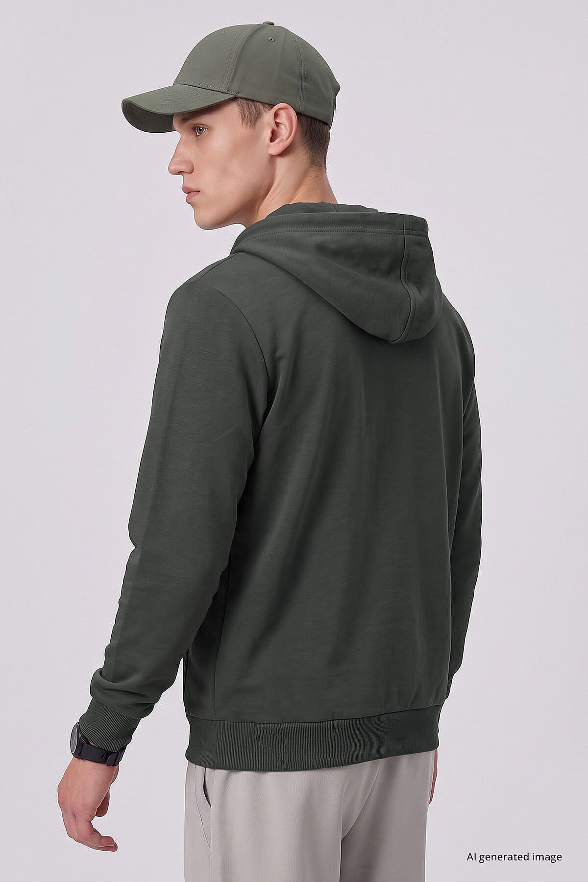Haki Standart Kalıp Basic Fermuarlı Erkek Sweatshirt - 88514