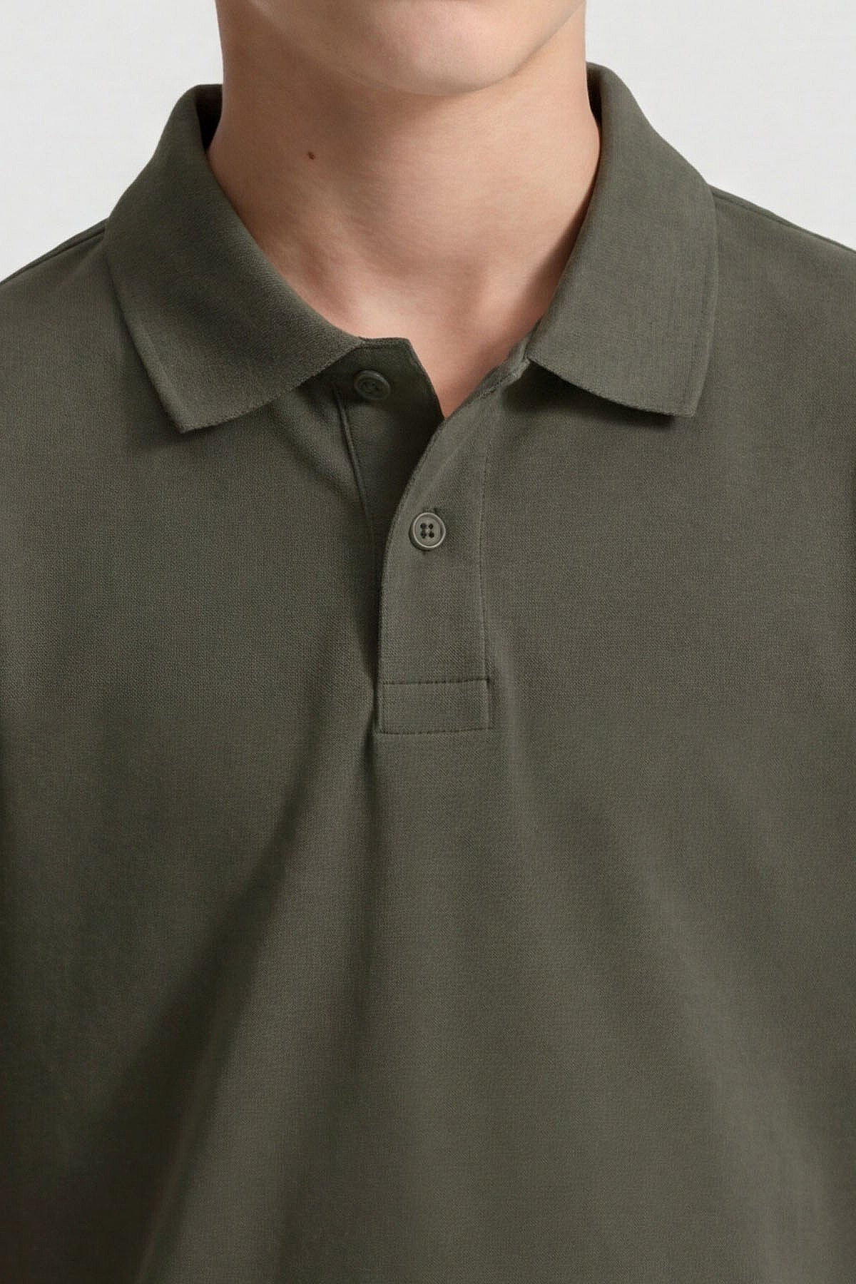 Haki Polo Yaka Standart Fit Basic Unisex Çocuk T-Shirt - 11330
