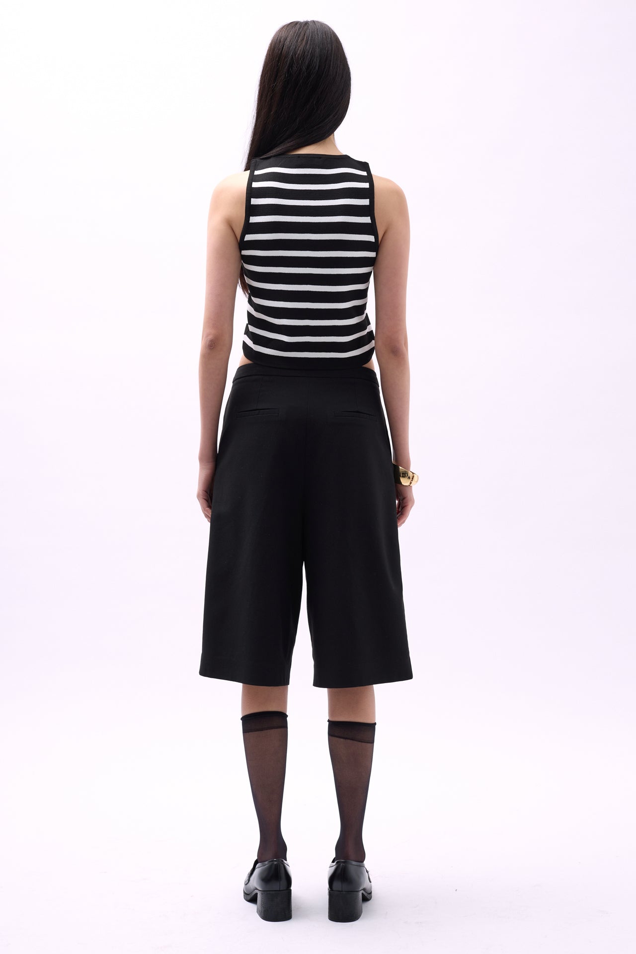 Halter Yaka Çizgili Siyah-Beyaz Crop