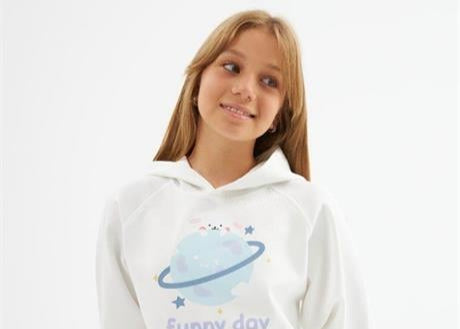 Hilal Akinci Kids Kız Çocuk Tasarım Baskılı Beyaz Sweatshirt İspanyol Paça  2'li Takım Mor 4 Yaş