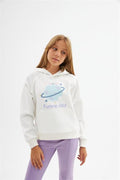 Girls' Designer Printed White Sweatshirt Spanish Leg 2-Piece Set
