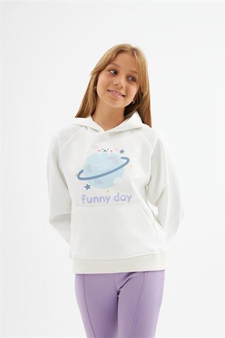 Hilal Akinci Kids Kız Çocuk Tasarım Baskılı Beyaz Sweatshirt İspanyol Paça  2'li Takım Mor 6 Yaş