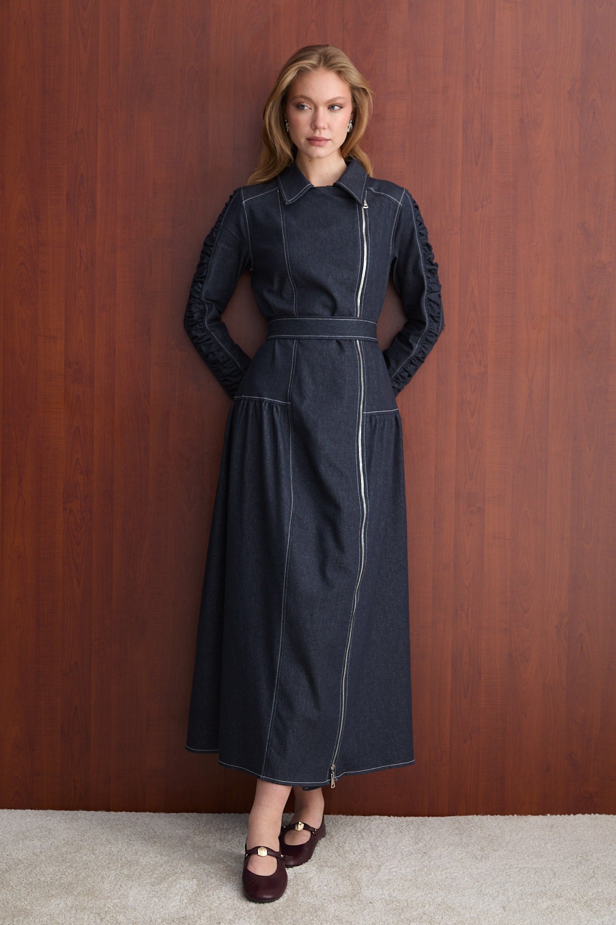 Fermuarlı Denim Elbise 32-2763