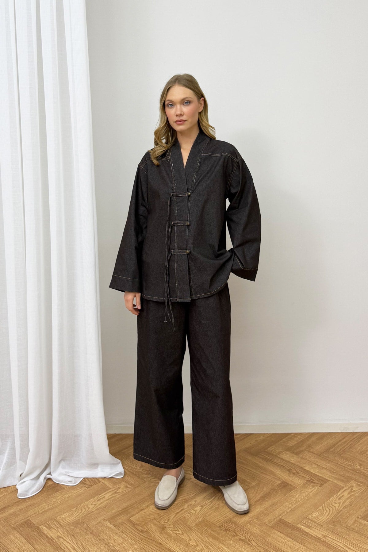 Düğmeli Denim Takım 3-734