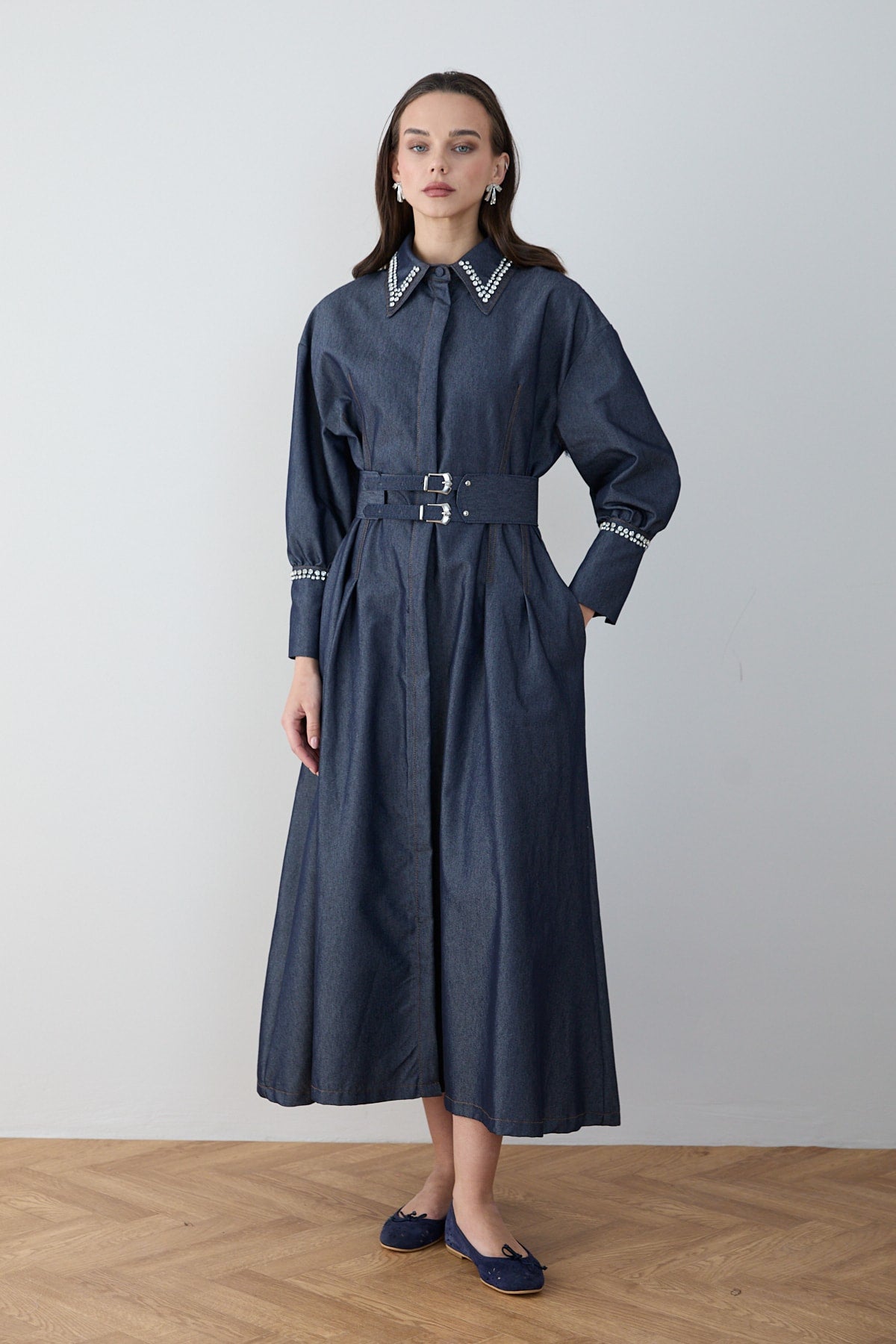 Taşlı Denim Elbise 32-2797