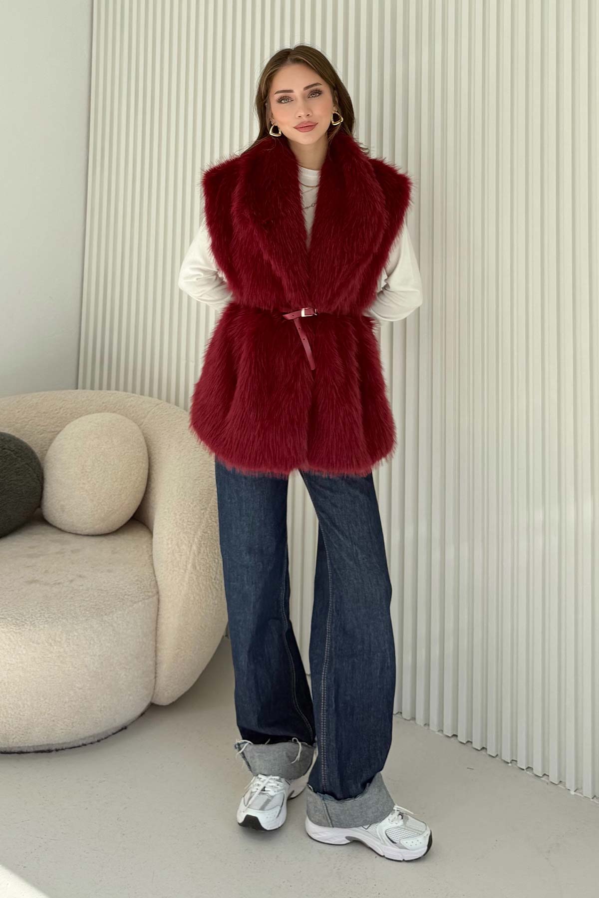 Kemerli Kürk Yelek 32-3705