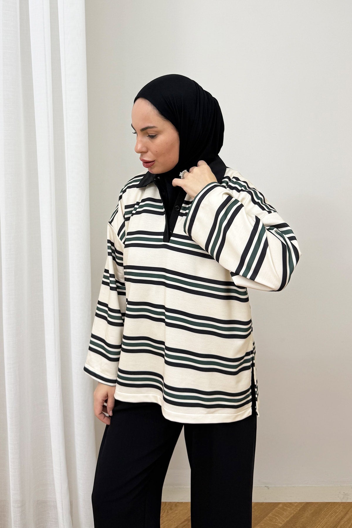 Polo Yaka Çizgili Tunik 79-7045