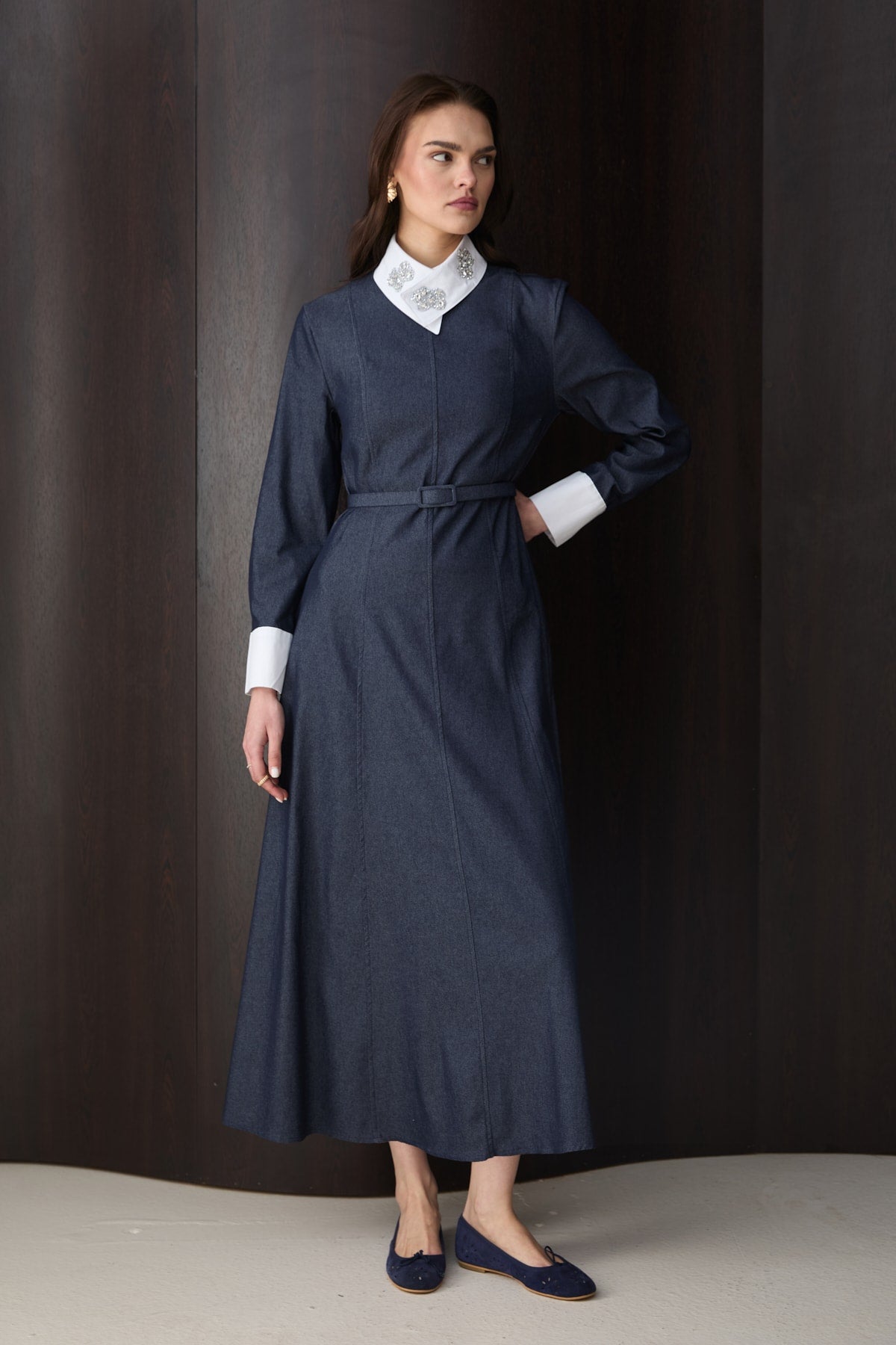 Yakada Detaylı Denim Elbise 32-2791