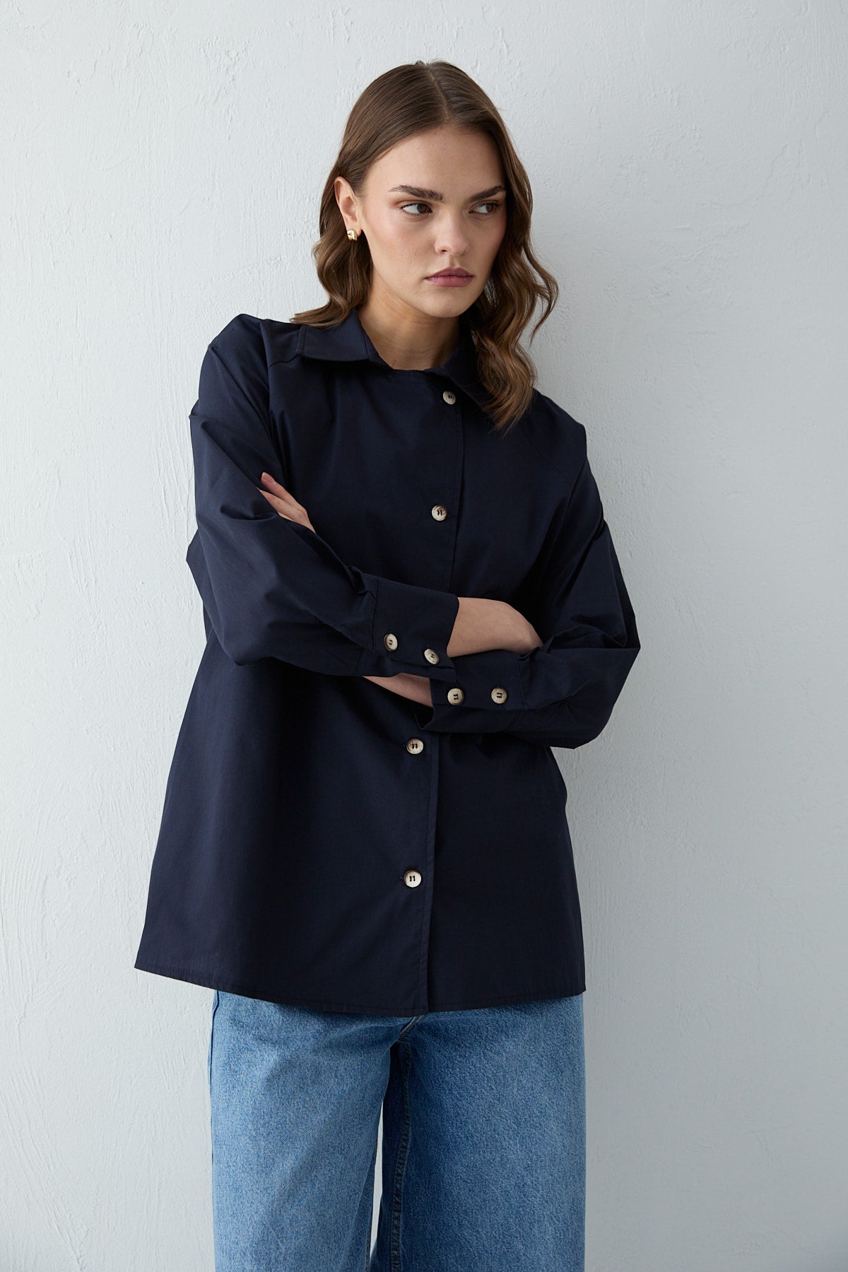 Düğmeli Poplin Gömlek 32-2703