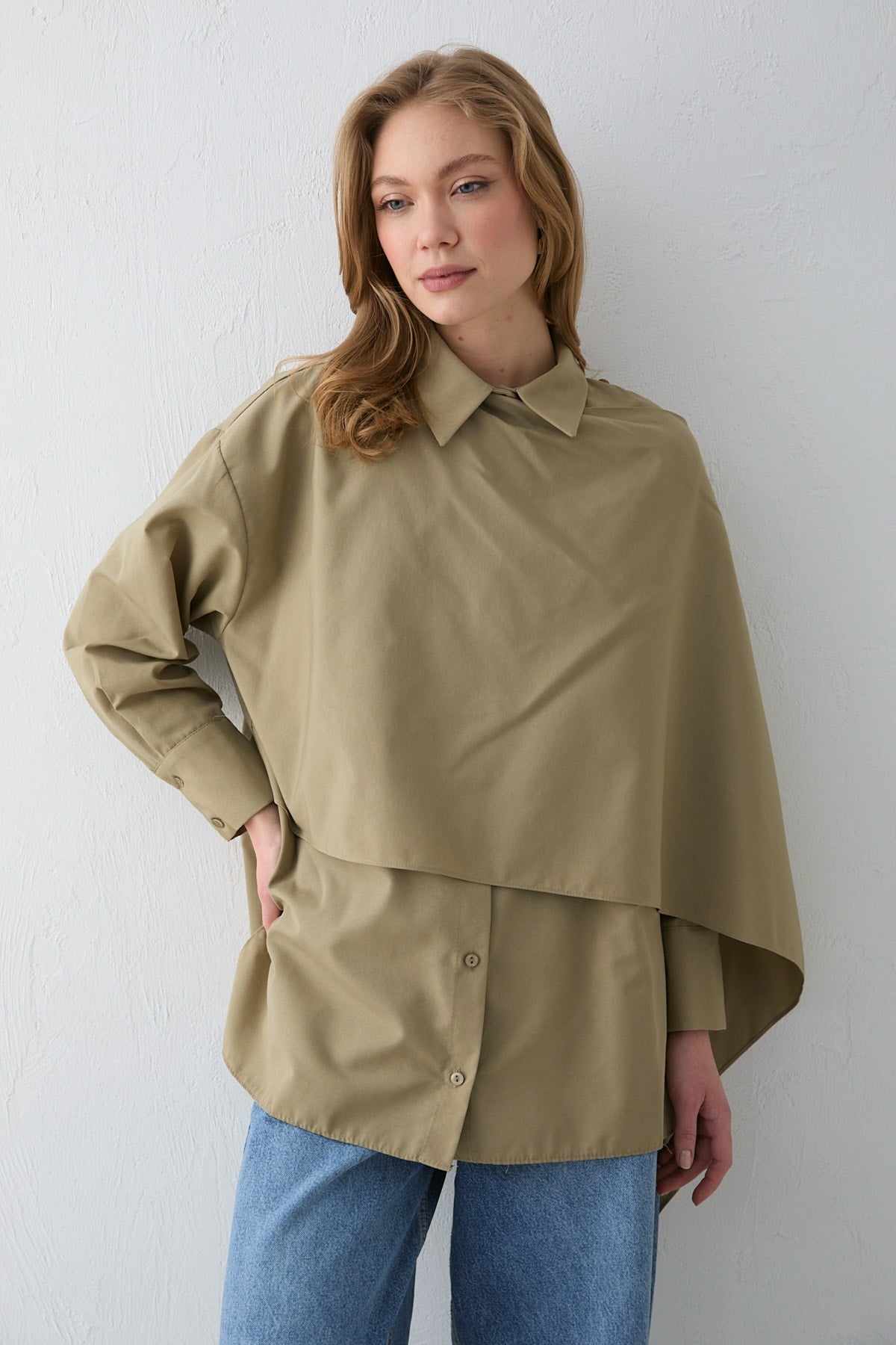 Şal Detaylı Poplin Gömlek 32-2757