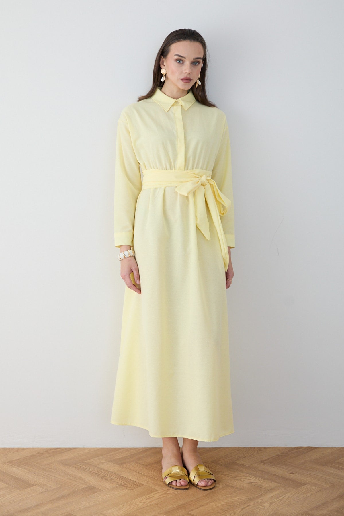 Kuşaklı Poplin Elbise 68-6302