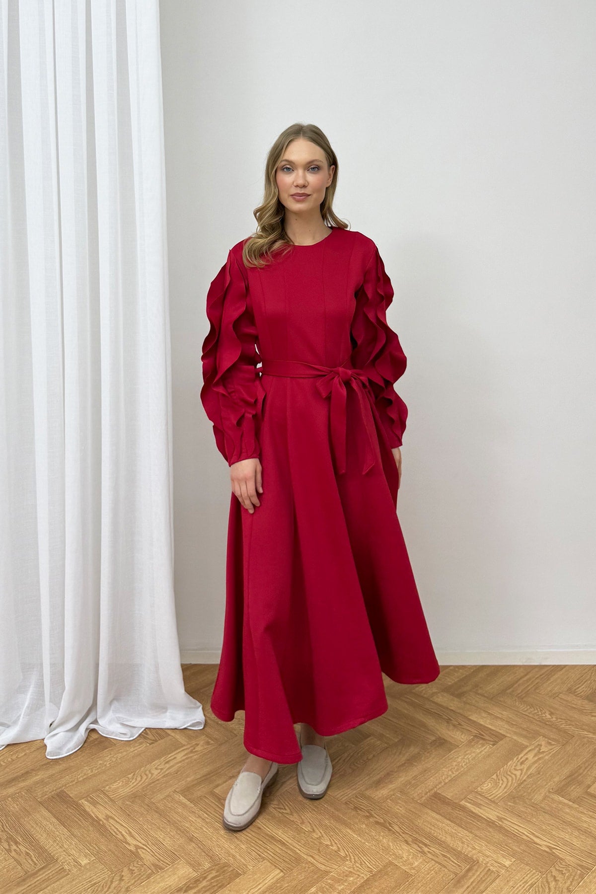 Kolu Volanlı Scuba Elbise 75-8073