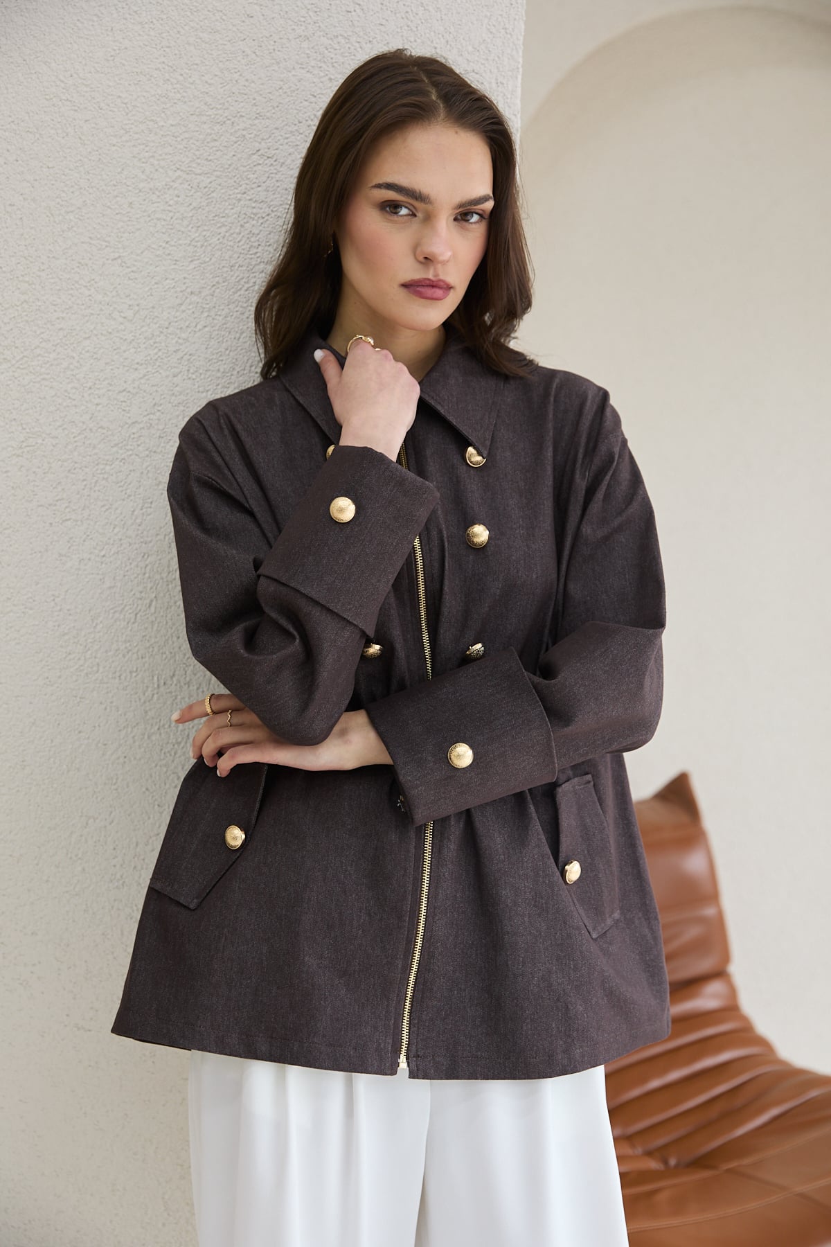Düğmeli Denim Kap 32-2779