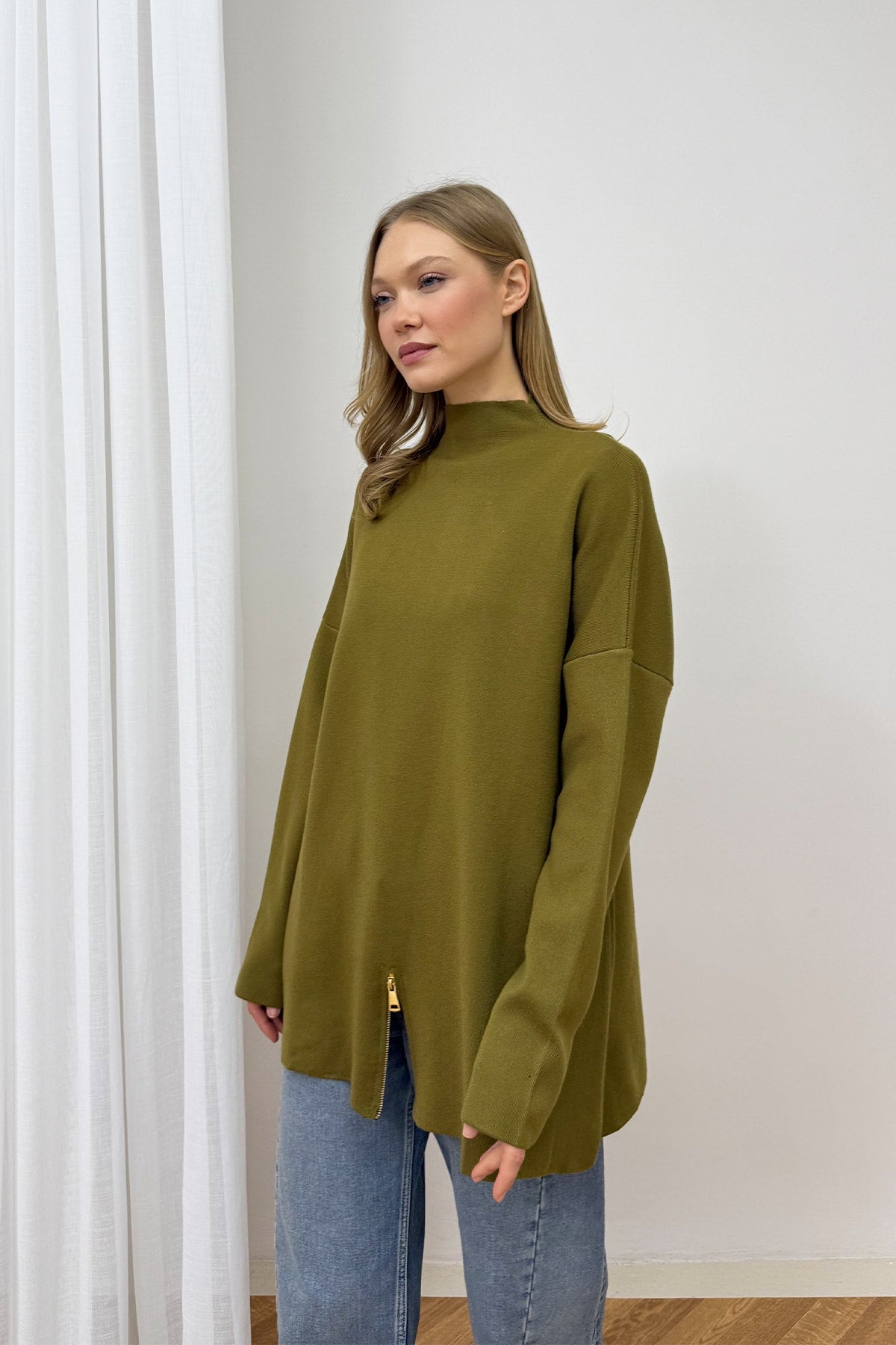 Fermuar Detaylı Triko Tunik 87-2670