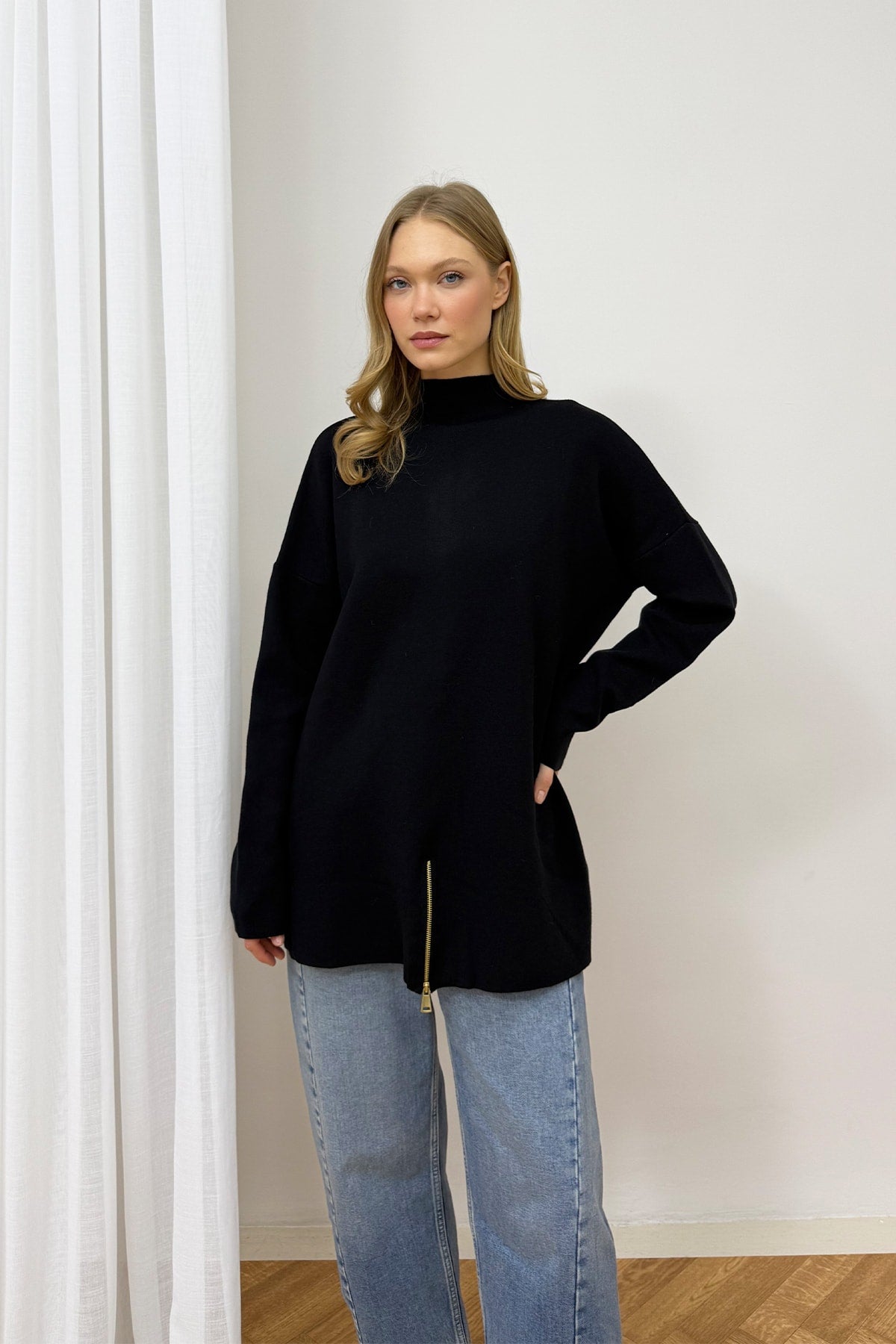 Fermuar Detaylı Triko Tunik 87-2670