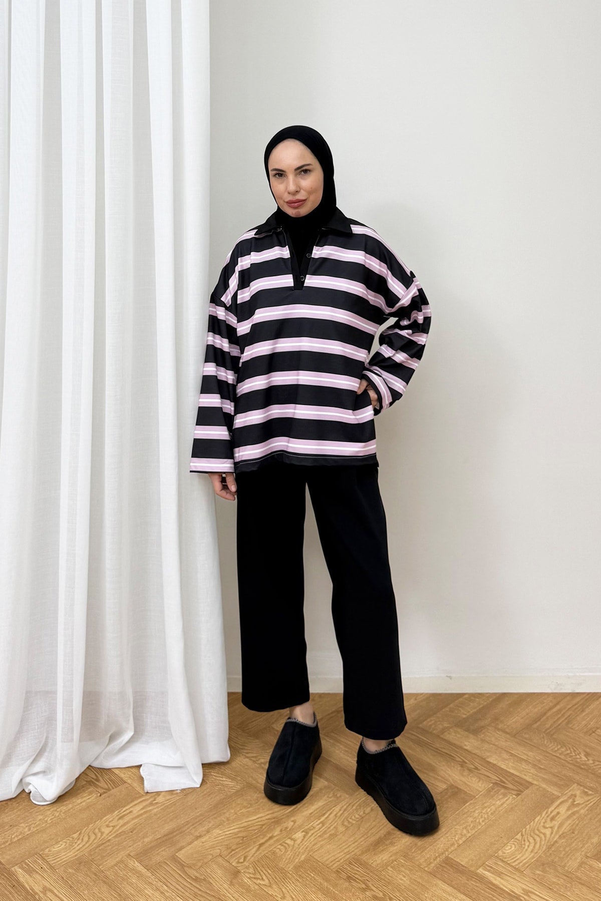 Polo Yaka Çizgili Tunik 79-7045