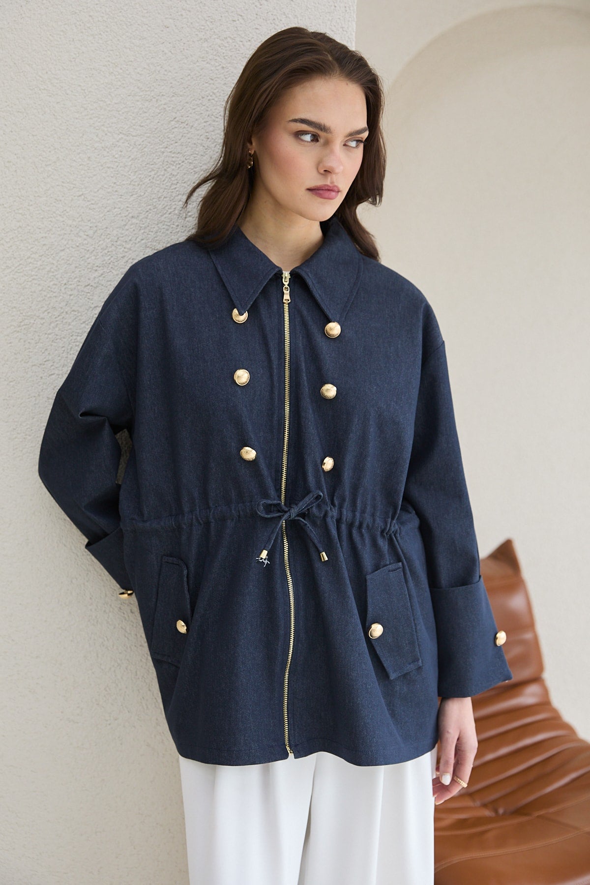 Düğmeli Denim Kap 32-2779