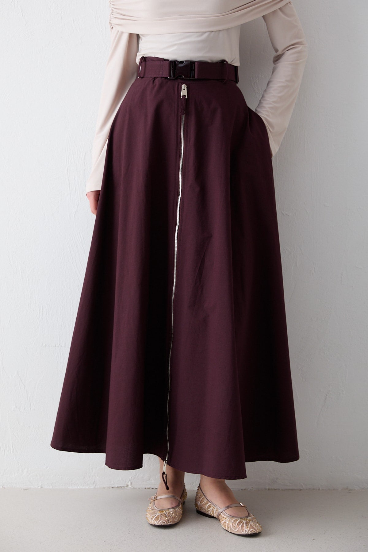 Fermuar Detaylı Poplin Etek 32-2714