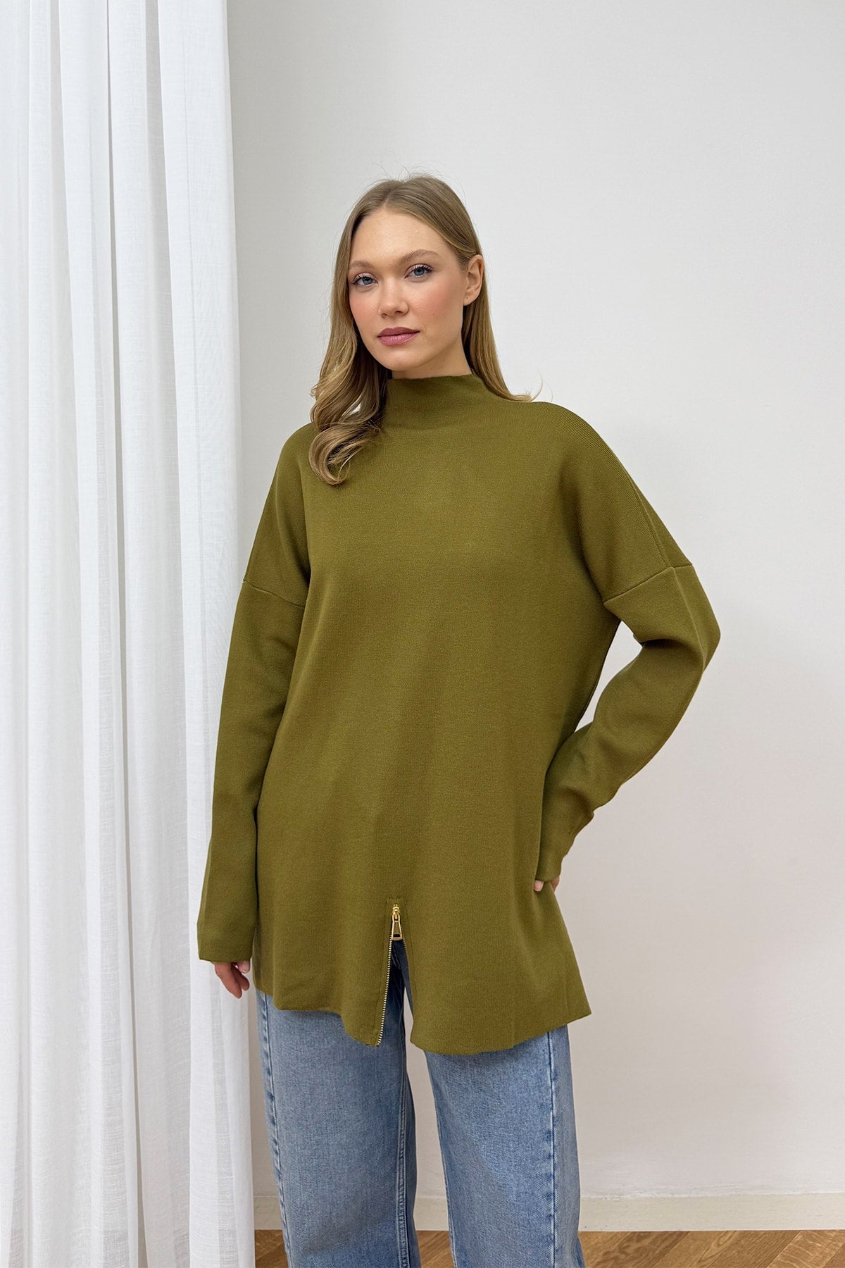 Fermuar Detaylı Triko Tunik 87-2670