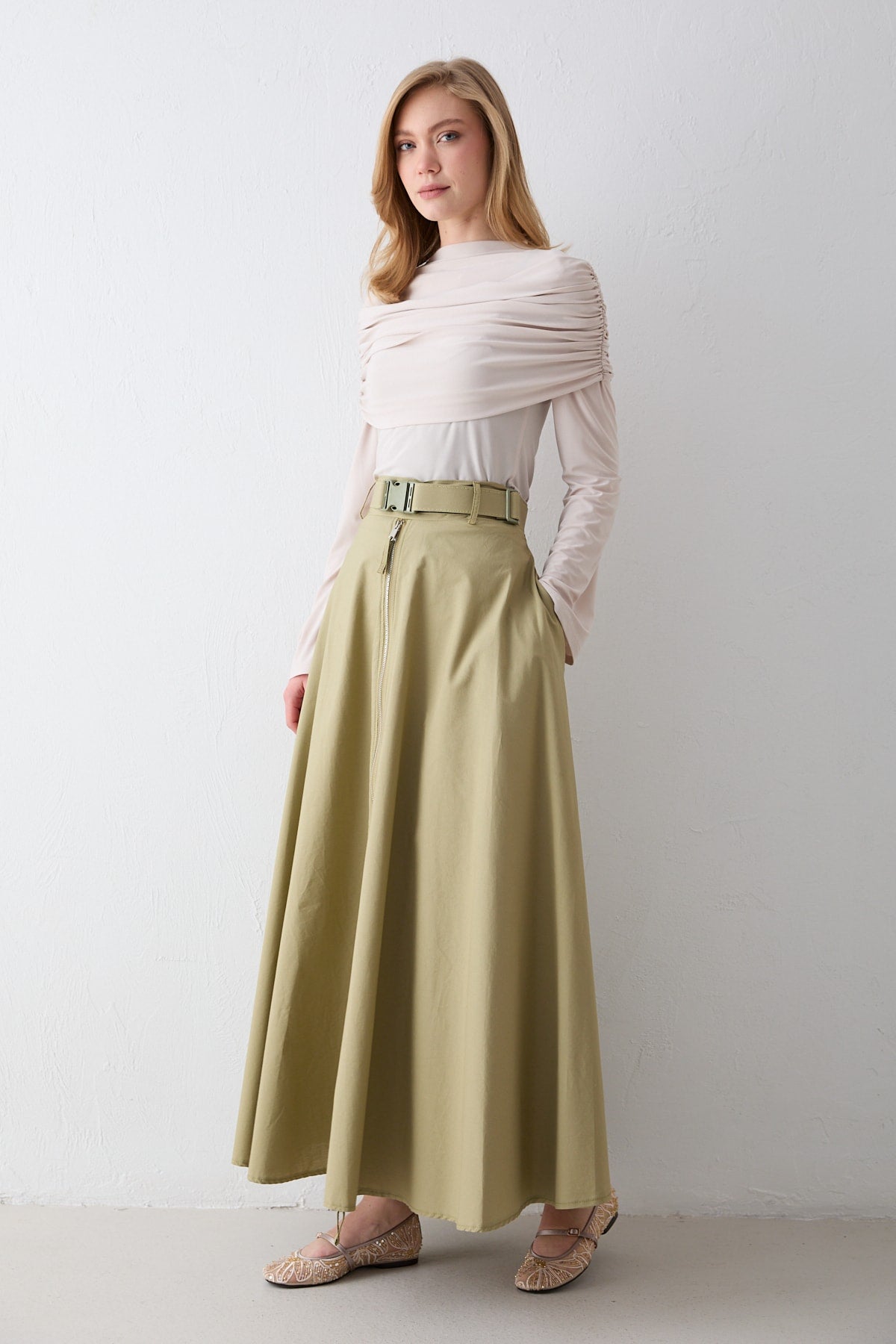 Fermuar Detaylı Poplin Etek 32-2714