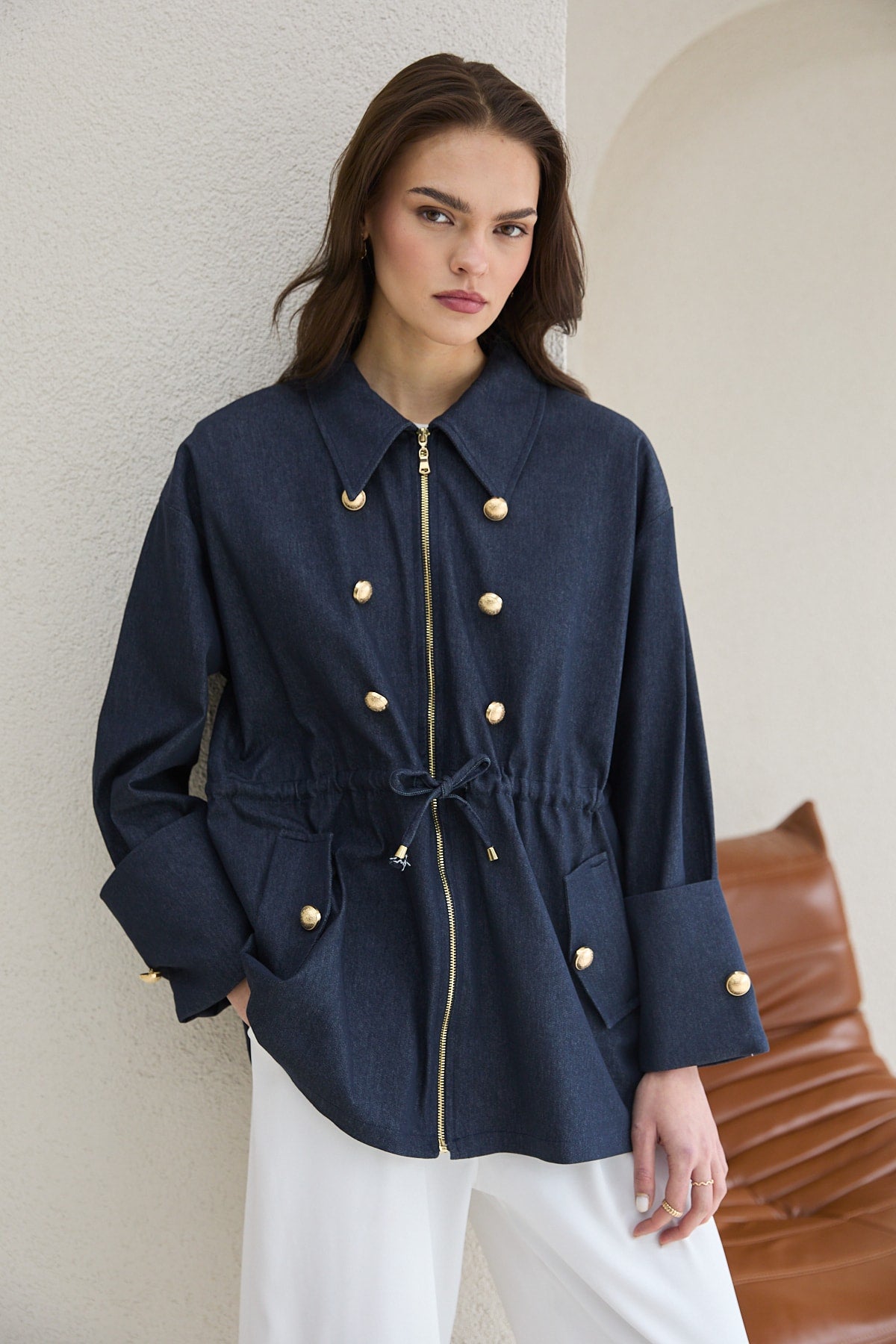 Düğmeli Denim Kap 32-2779