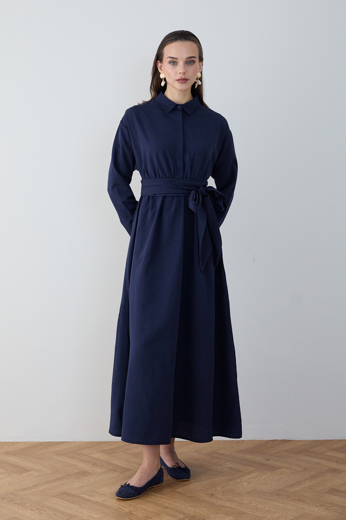 Kuşaklı Poplin Elbise 68-6302