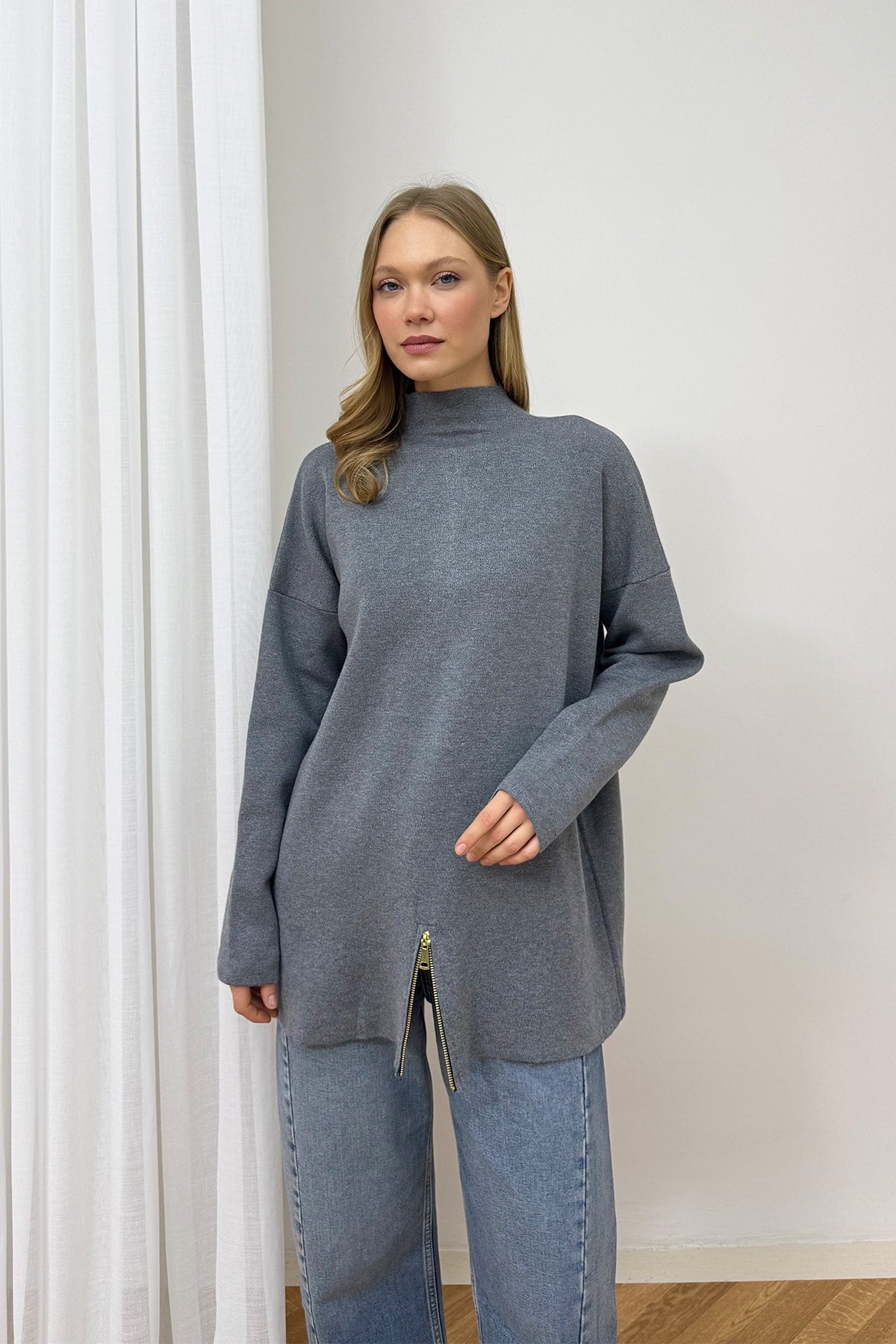 Fermuar Detaylı Triko Tunik 87-2670