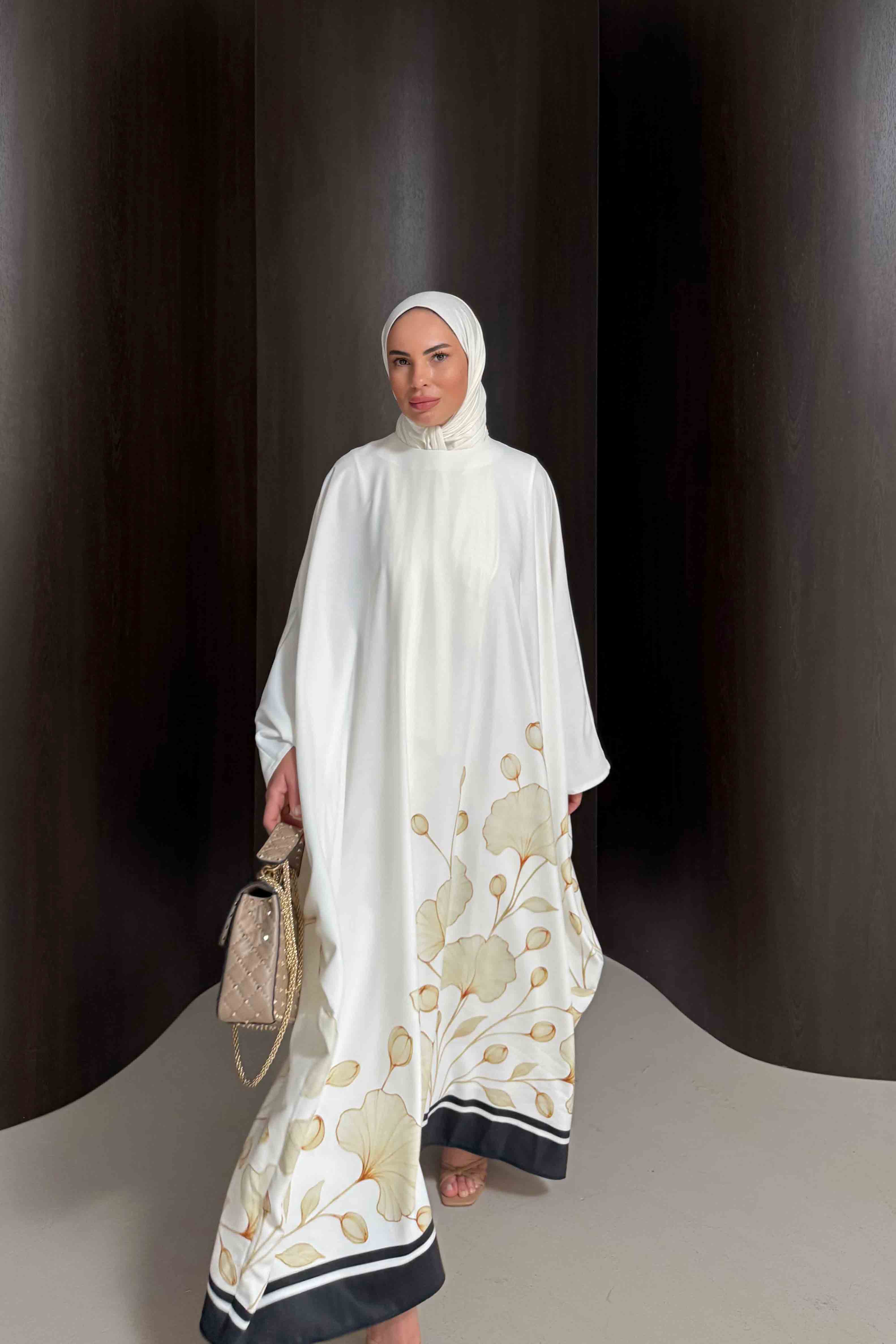 Çiçekli Kaftan Elbise 32-2938