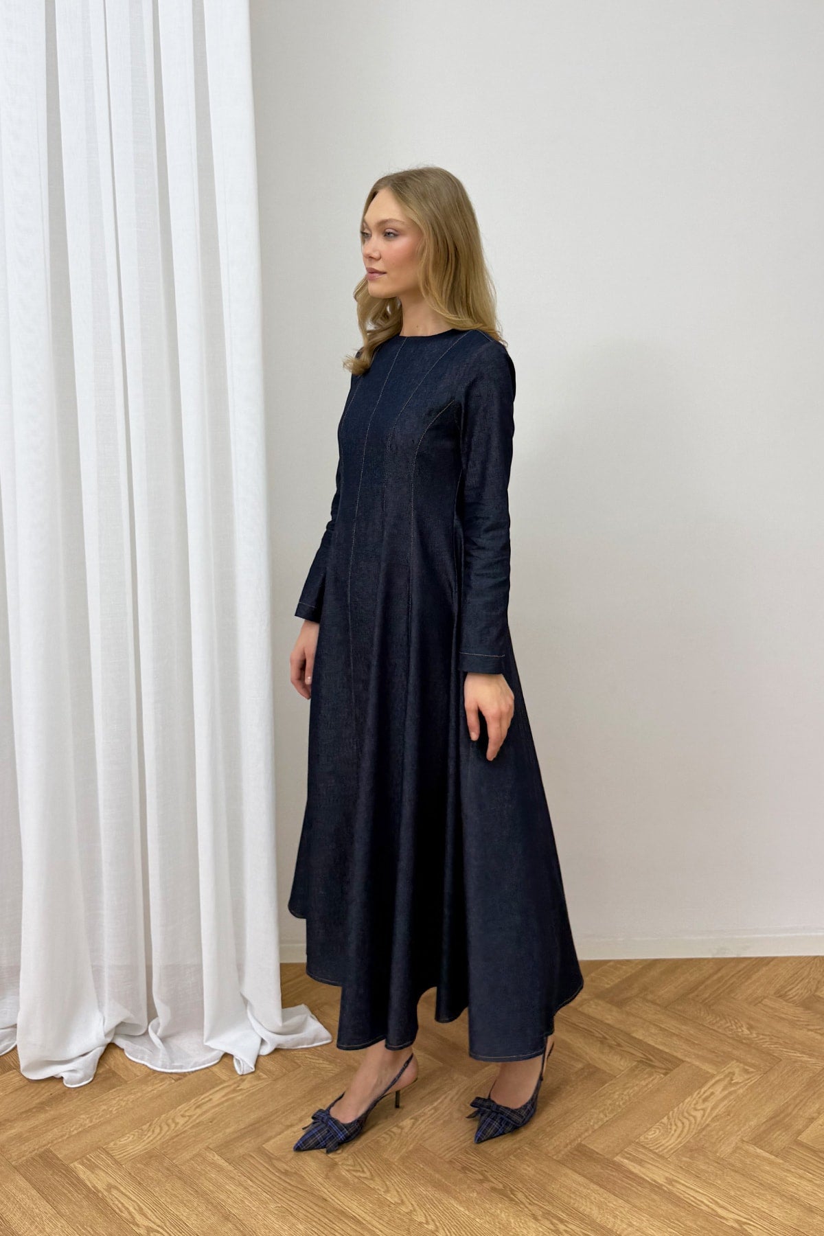 Fermuarlı Denim Elbise 32-9500