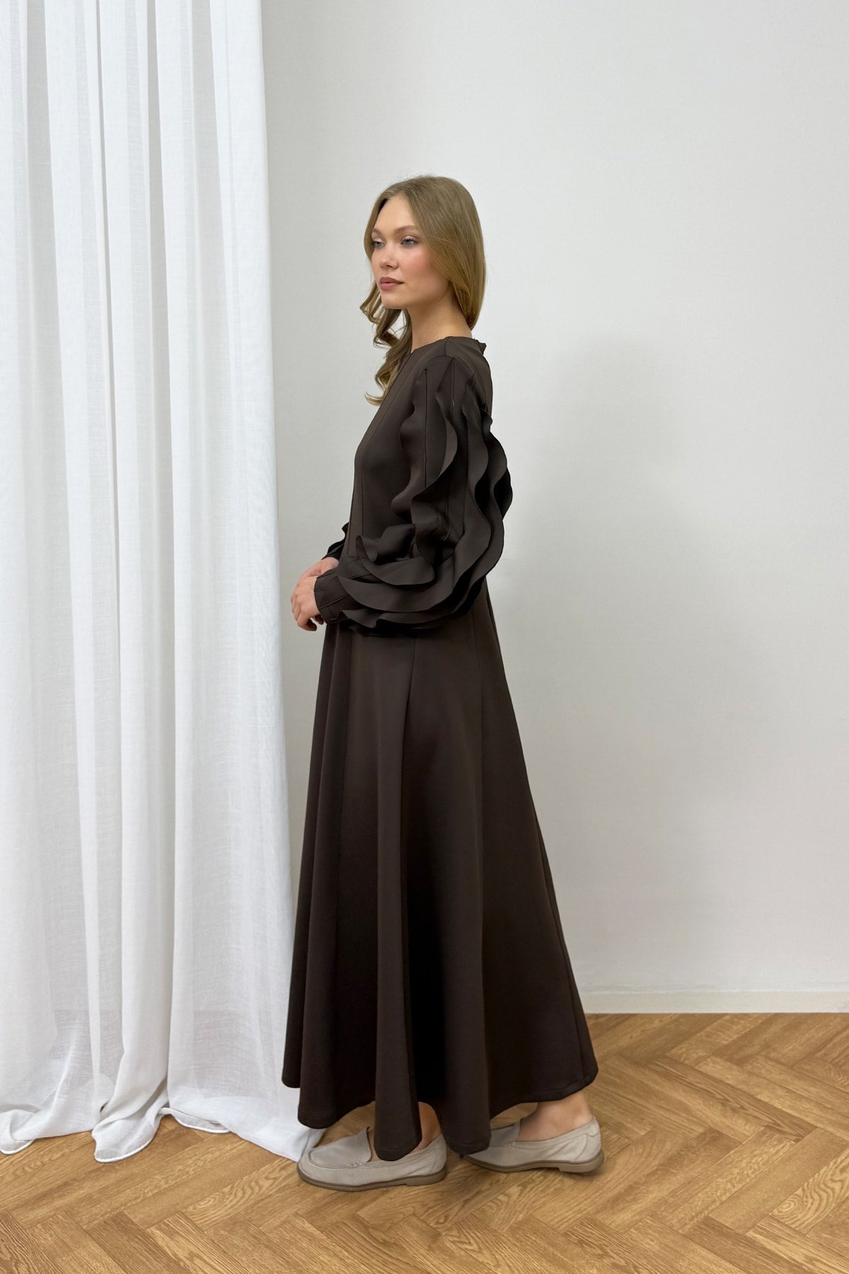 Kolu Volanlı Scuba Elbise 75-8073