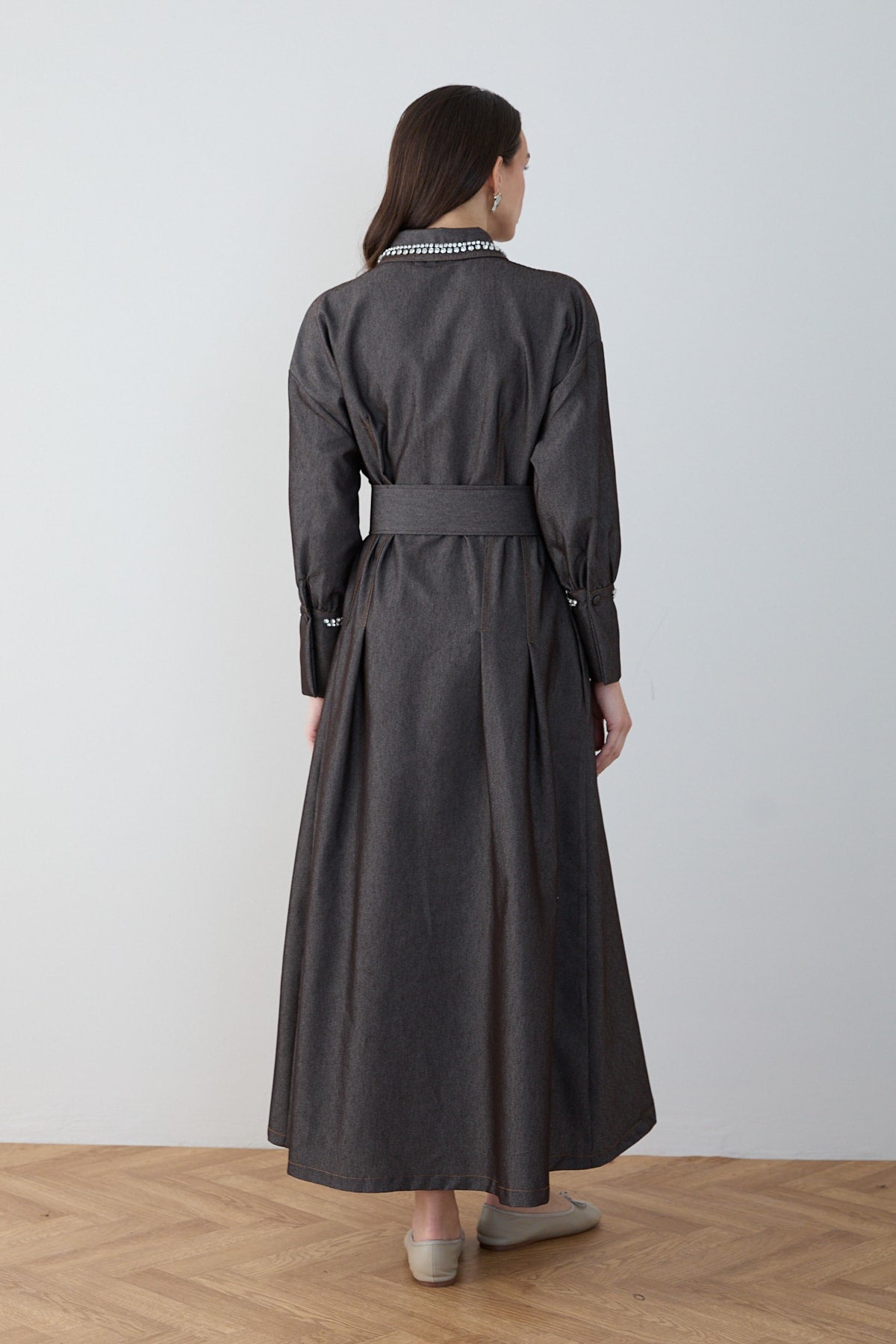 Taşlı Denim Elbise 32-2797