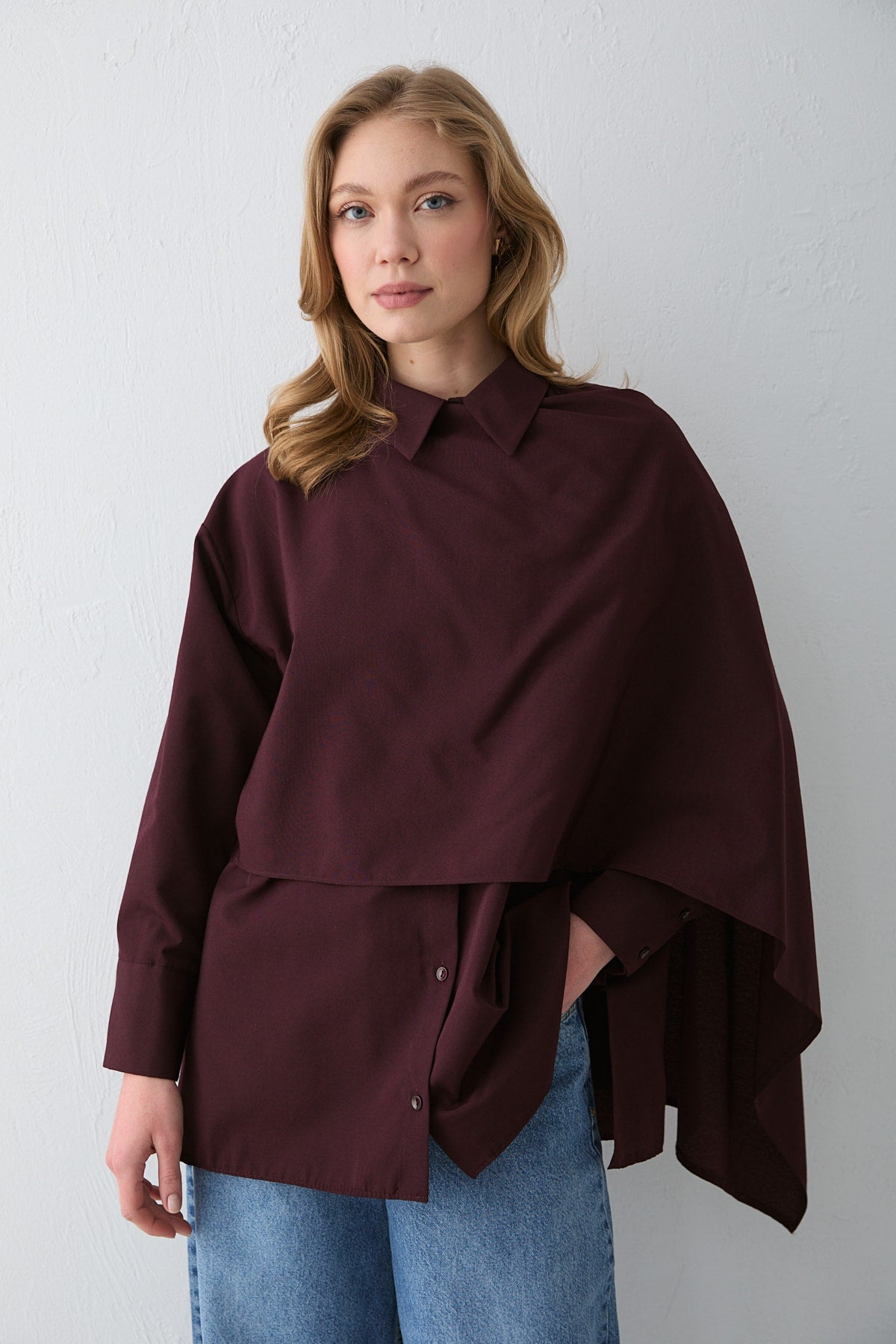 Şal Detaylı Poplin Gömlek 32-2757