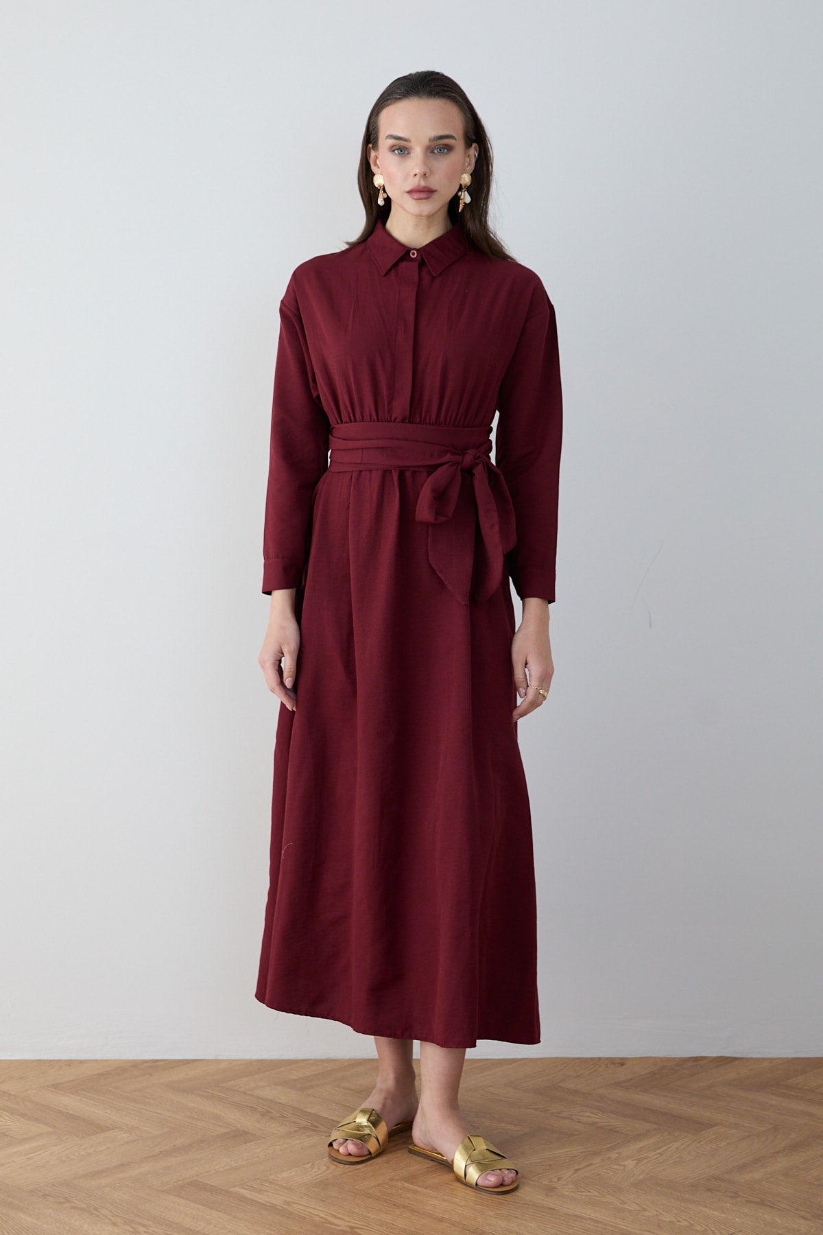 Kuşaklı Poplin Elbise 68-6302