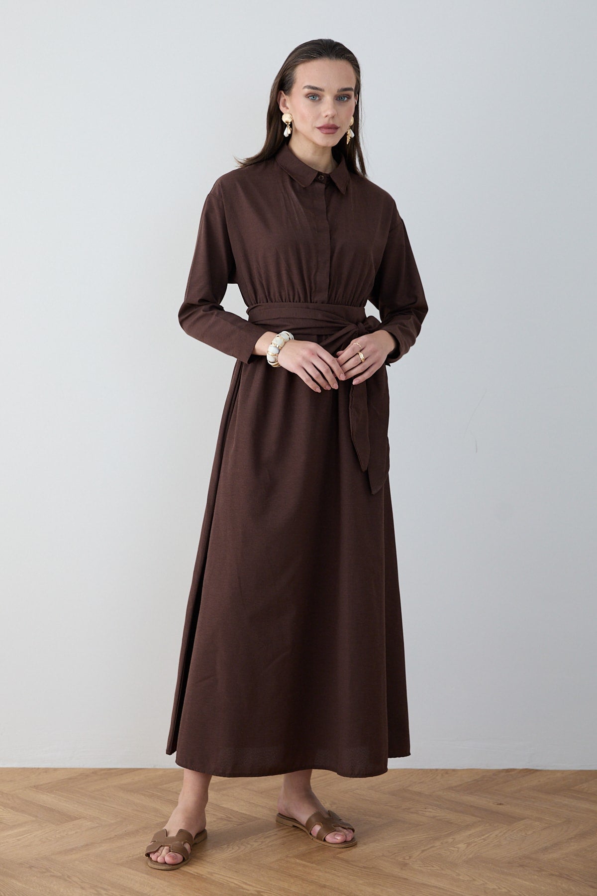 Kuşaklı Poplin Elbise 68-6302