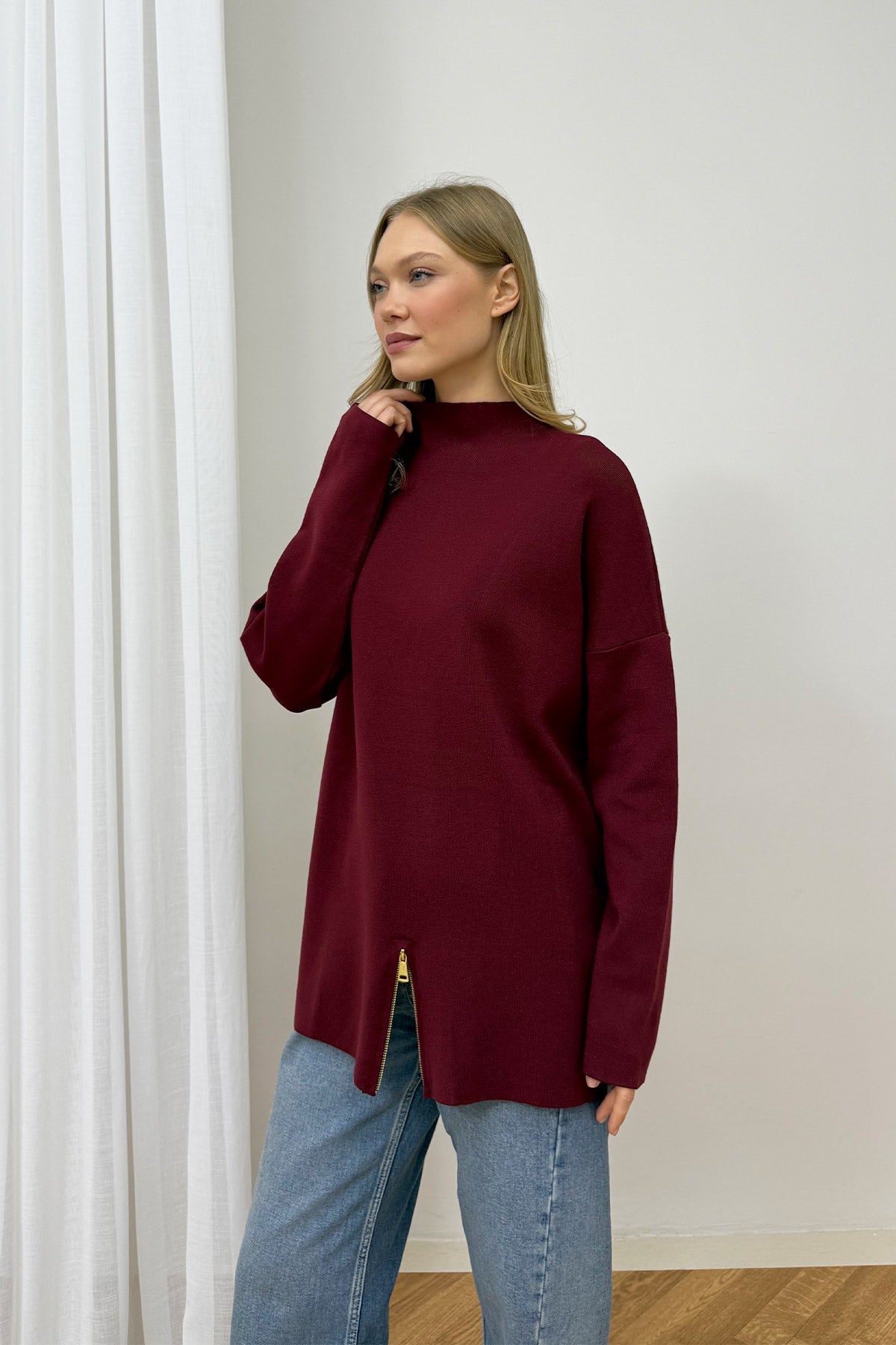 Fermuar Detaylı Triko Tunik 87-2670