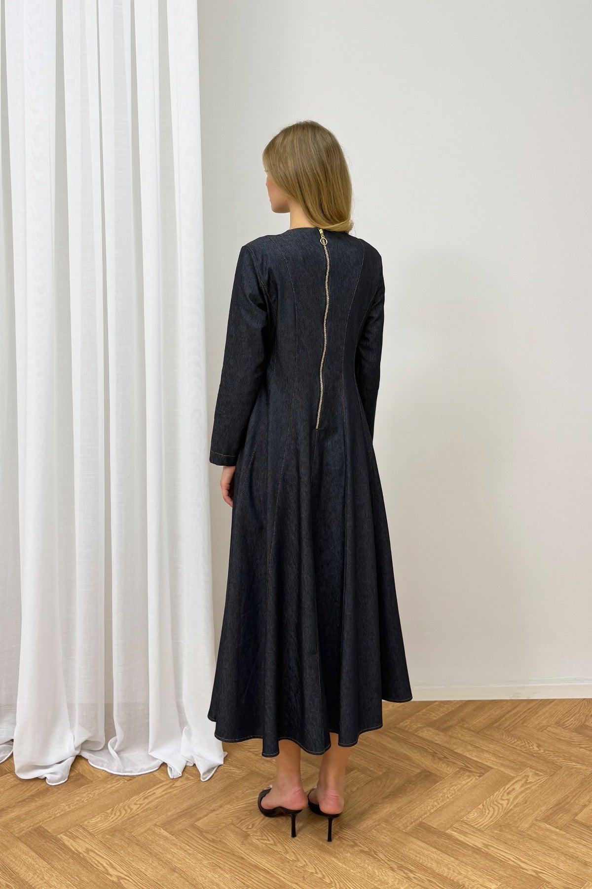 Fermuarlı Denim Elbise 32-9500