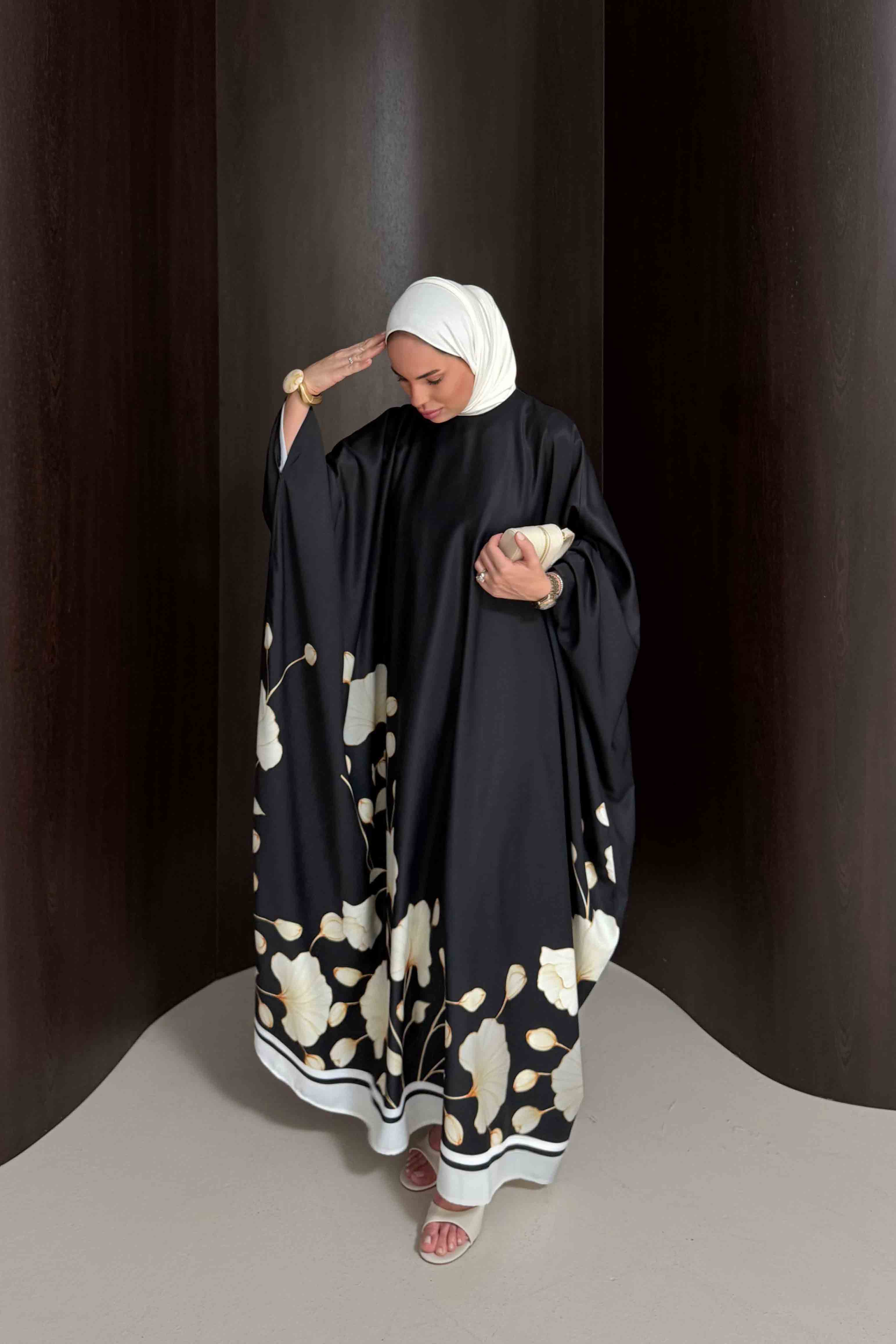 Çiçekli Kaftan Elbise 32-2938