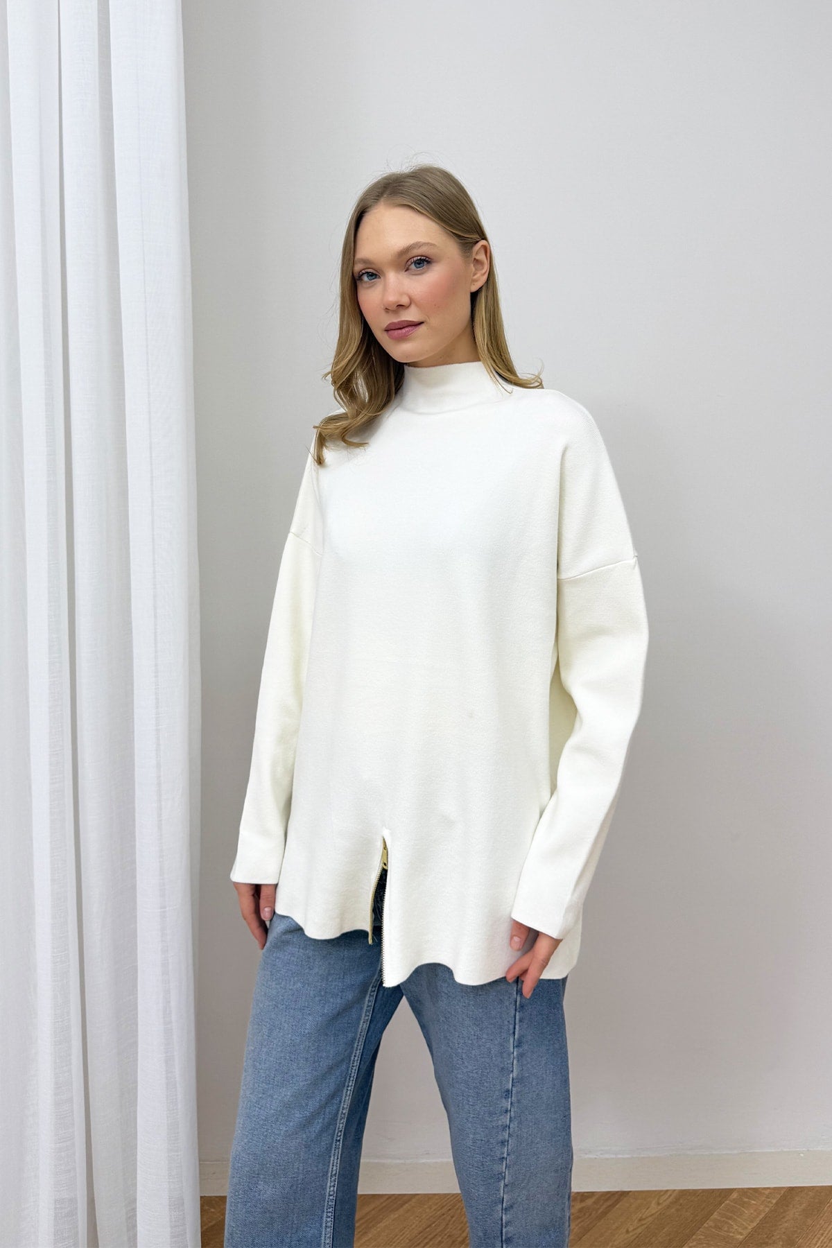 Fermuar Detaylı Triko Tunik 87-2670