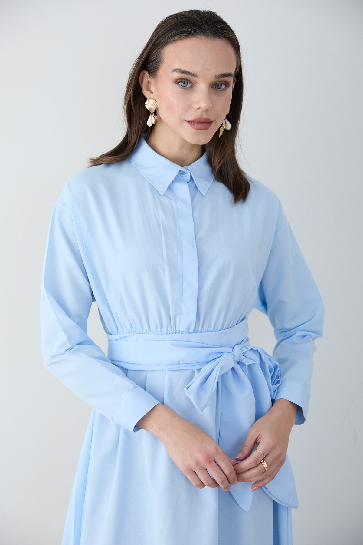 Kuşaklı Poplin Elbise 68-6302