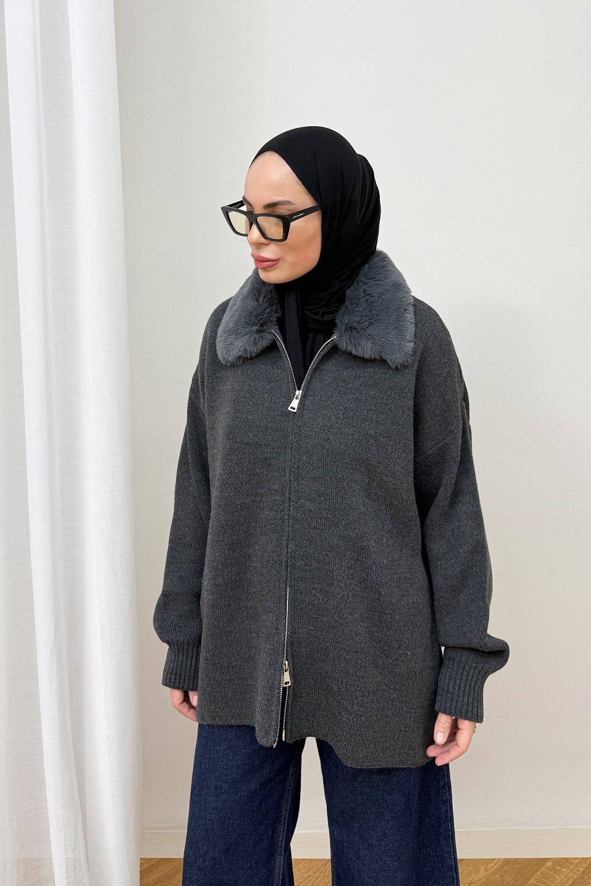 Kürk Yaka Triko Hırka 87-26248