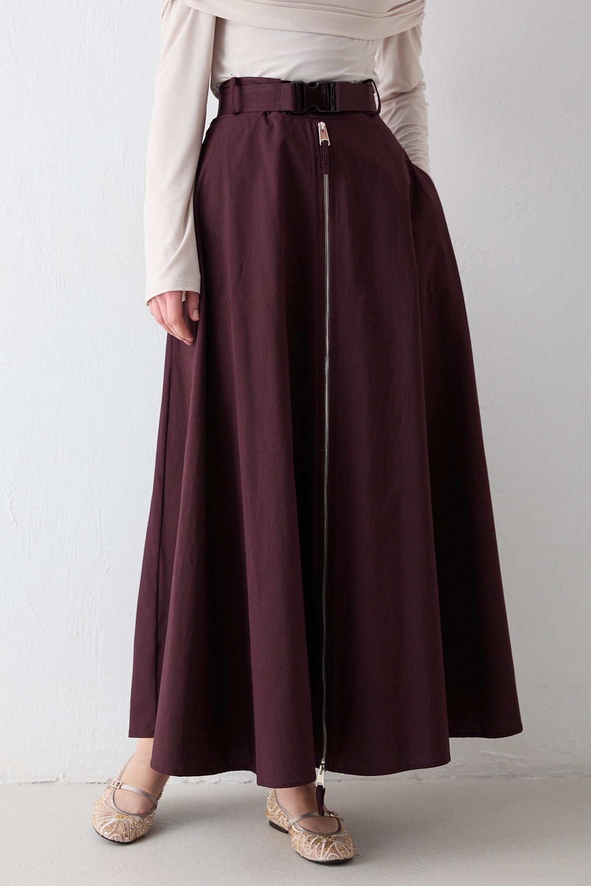 Fermuar Detaylı Poplin Etek 32-2714