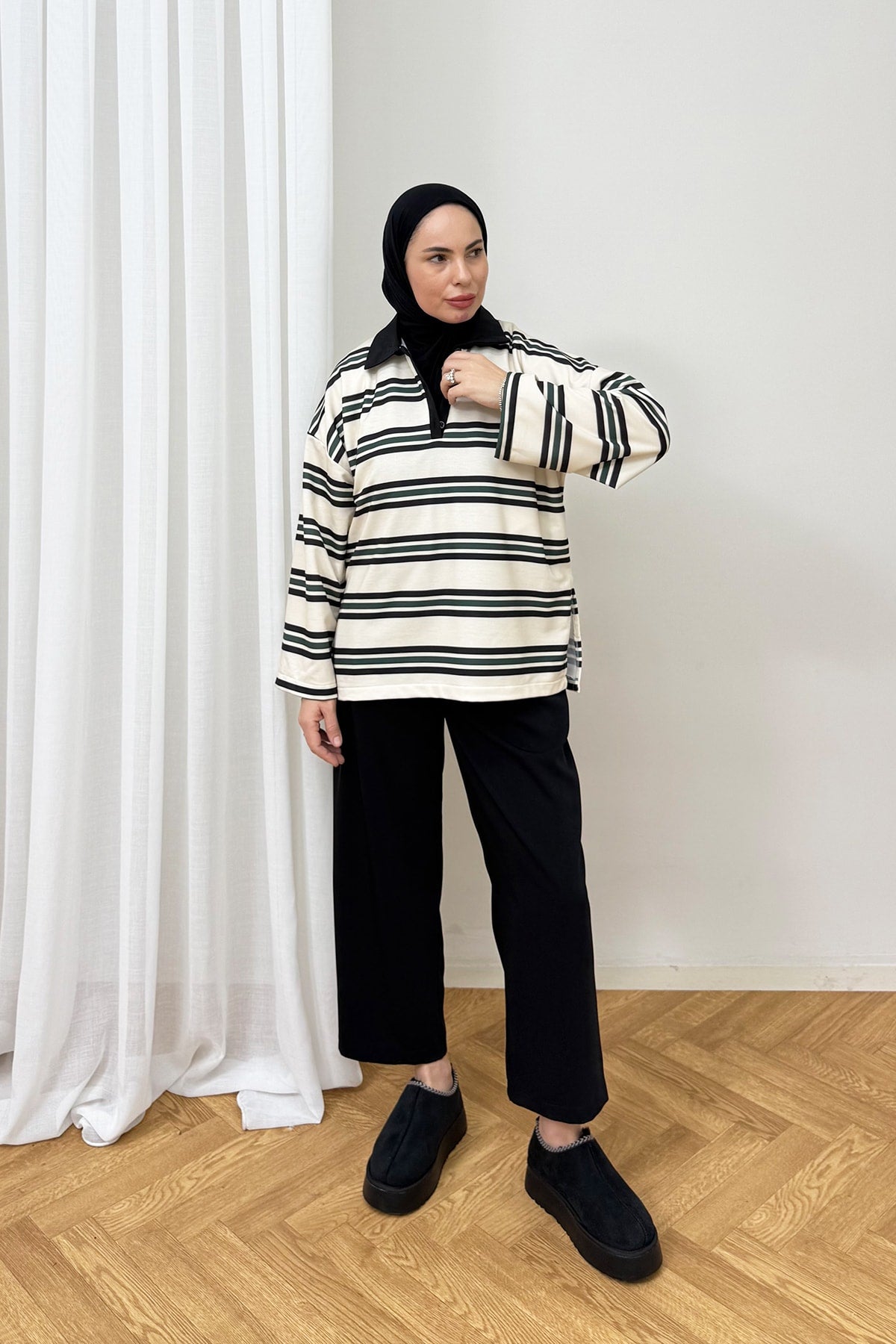 Polo Yaka Çizgili Tunik 79-7045
