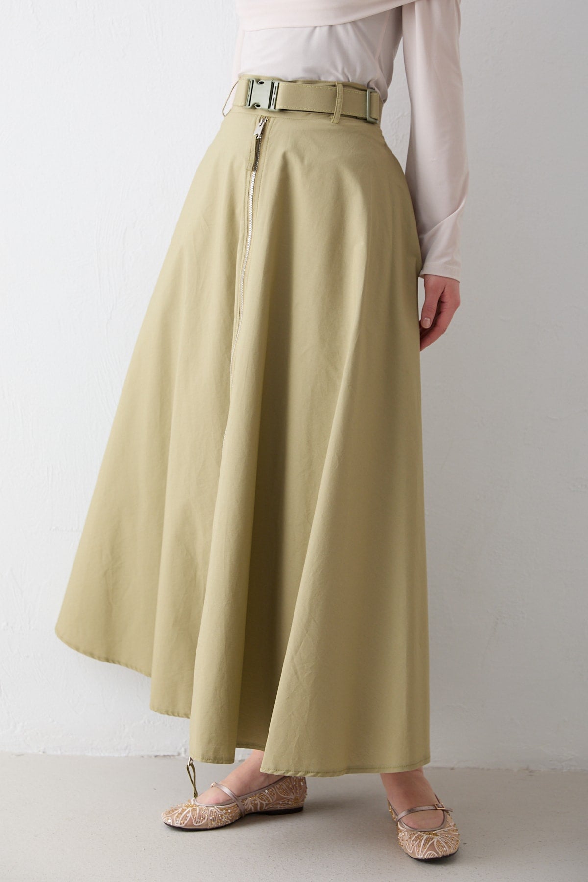 Fermuar Detaylı Poplin Etek 32-2714