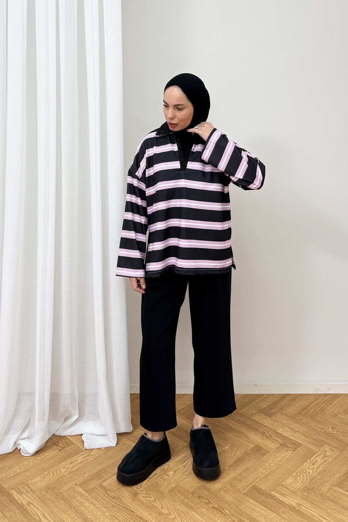 Polo Yaka Çizgili Tunik 79-7045