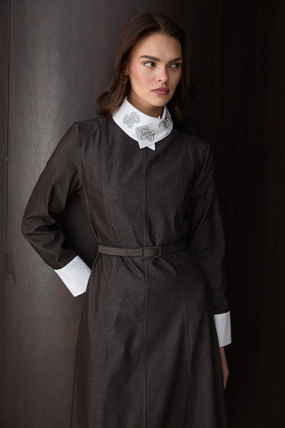 Yakada Detaylı Denim Elbise 32-2791