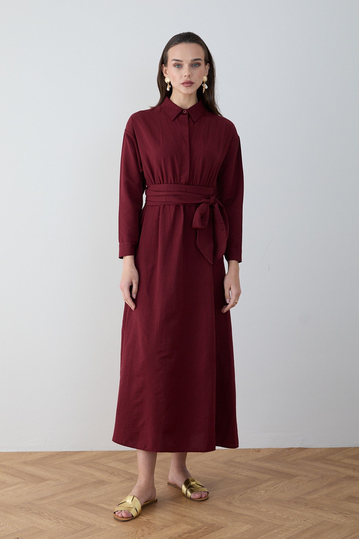 Kuşaklı Poplin Elbise 68-6302