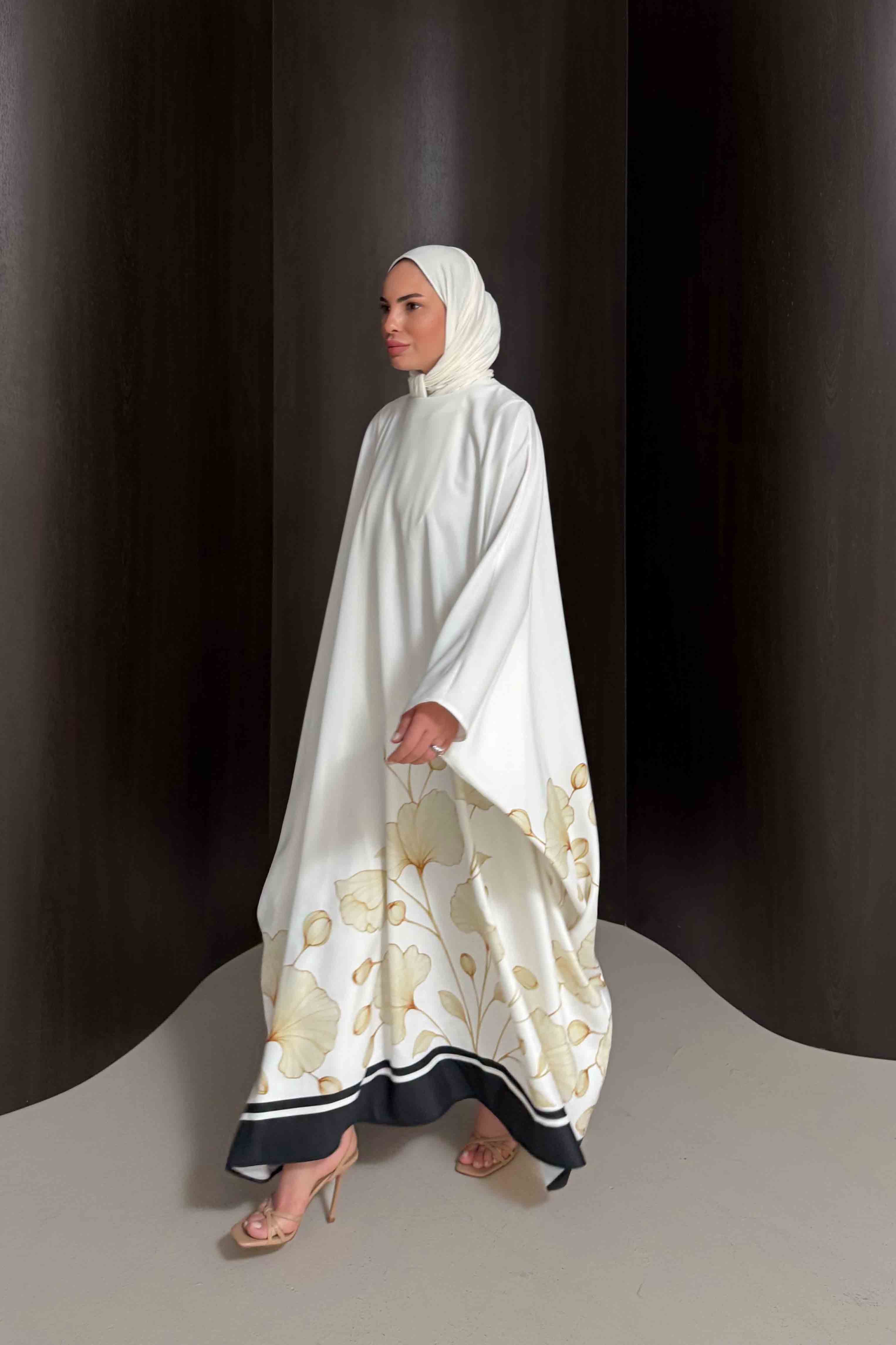 Çiçekli Kaftan Elbise 32-2938