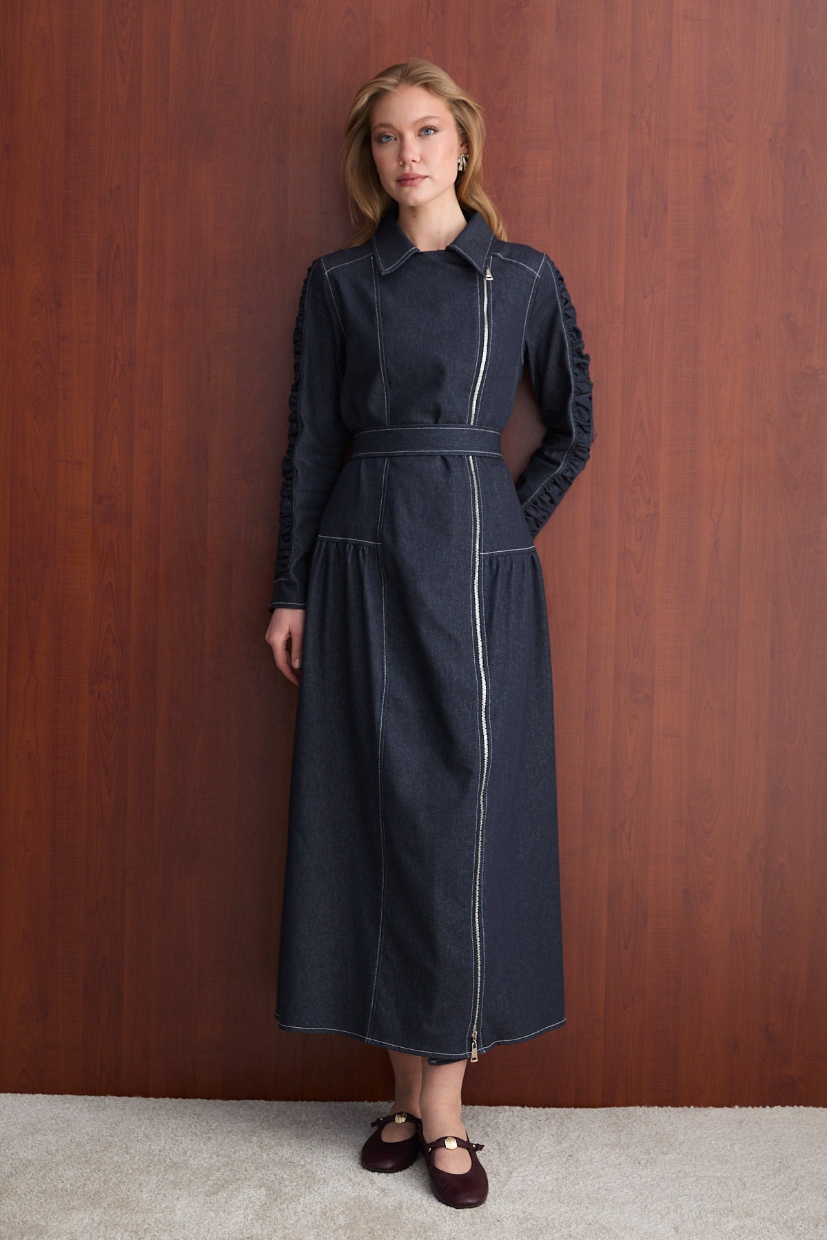 Fermuarlı Denim Elbise 32-2763