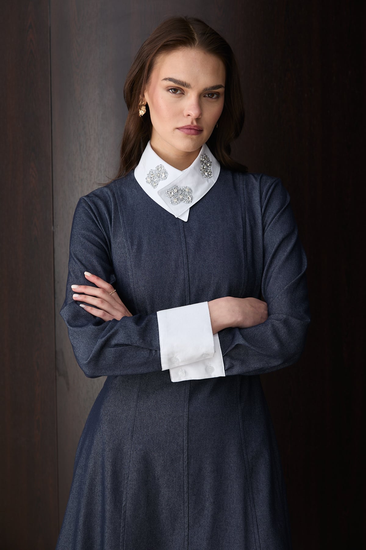 Yakada Detaylı Denim Elbise 32-2791