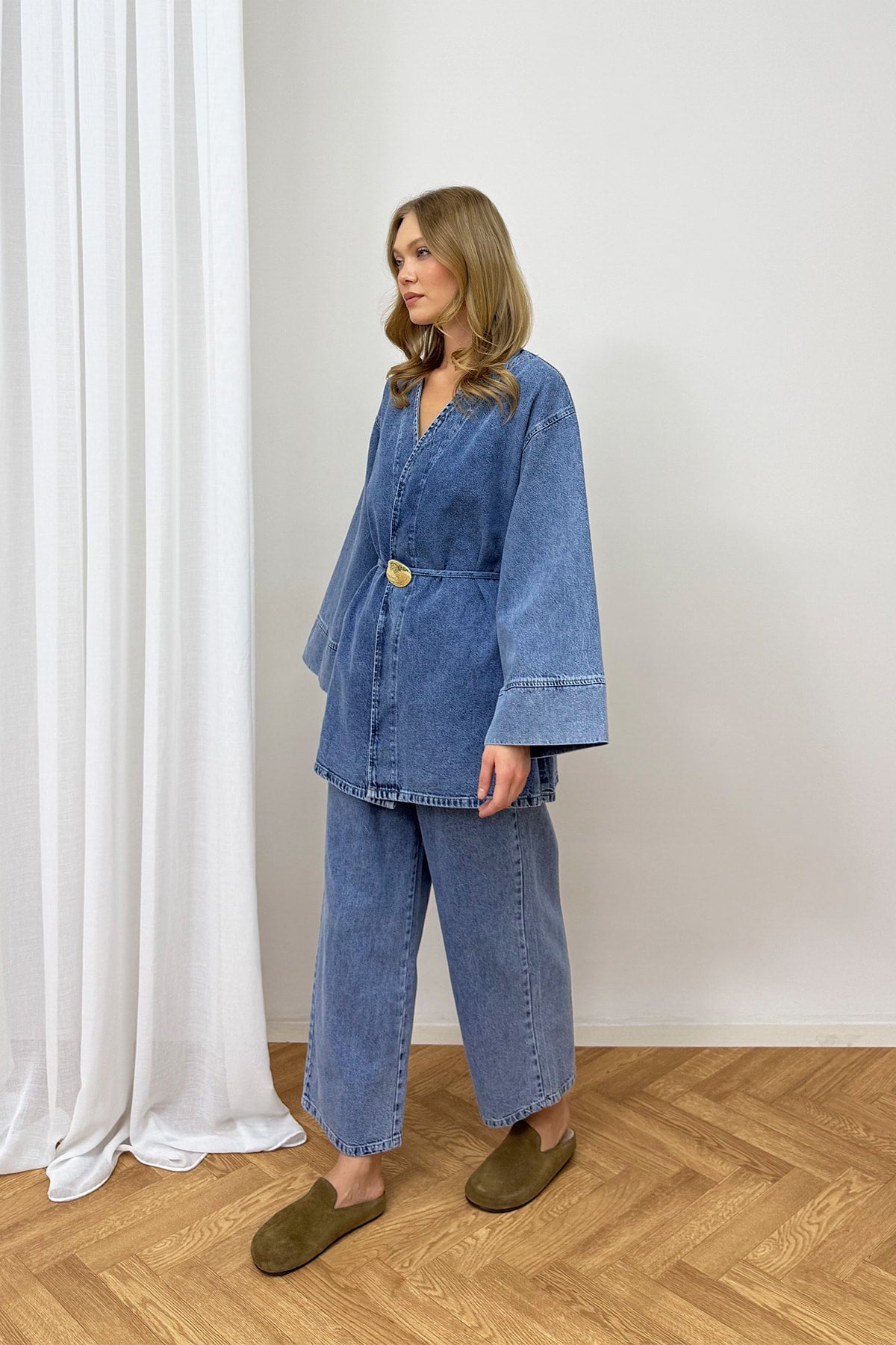 Düğmeli Broşlu Denim Takım 3-725